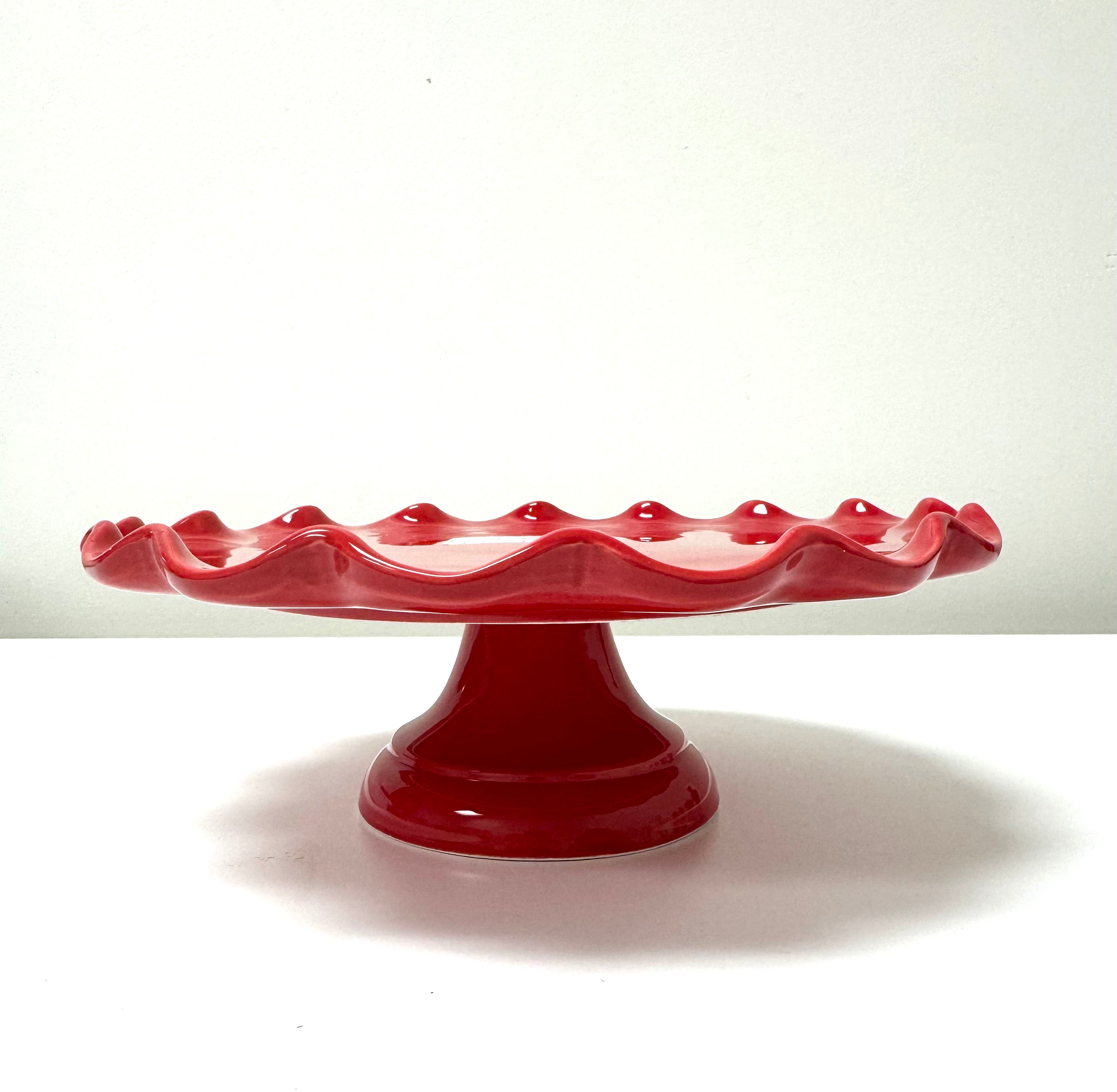 Red Ruffle Ceramic Cake Stand