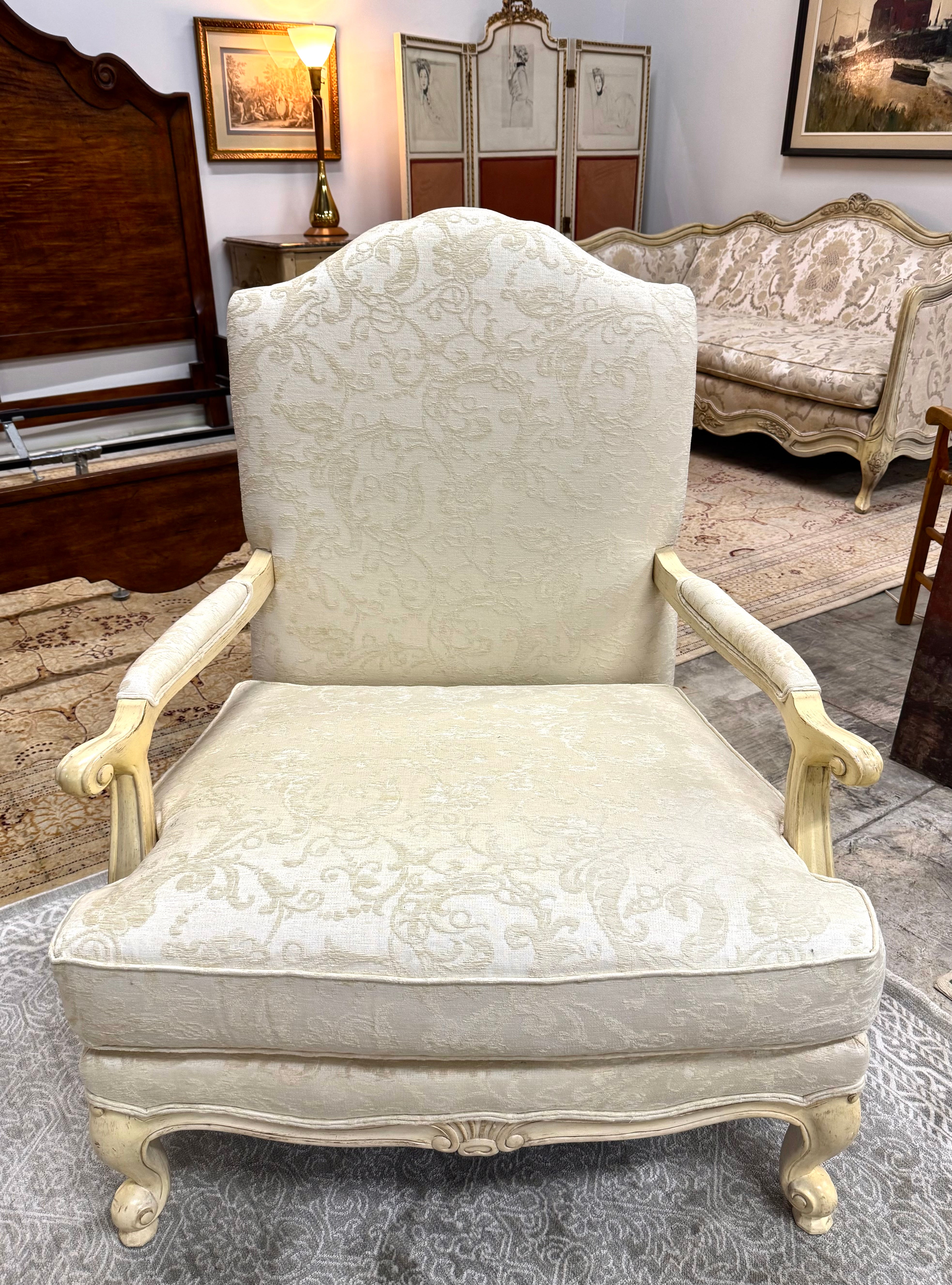 Custom DREXEL HERITAGE Cream Damask Bergere Chair