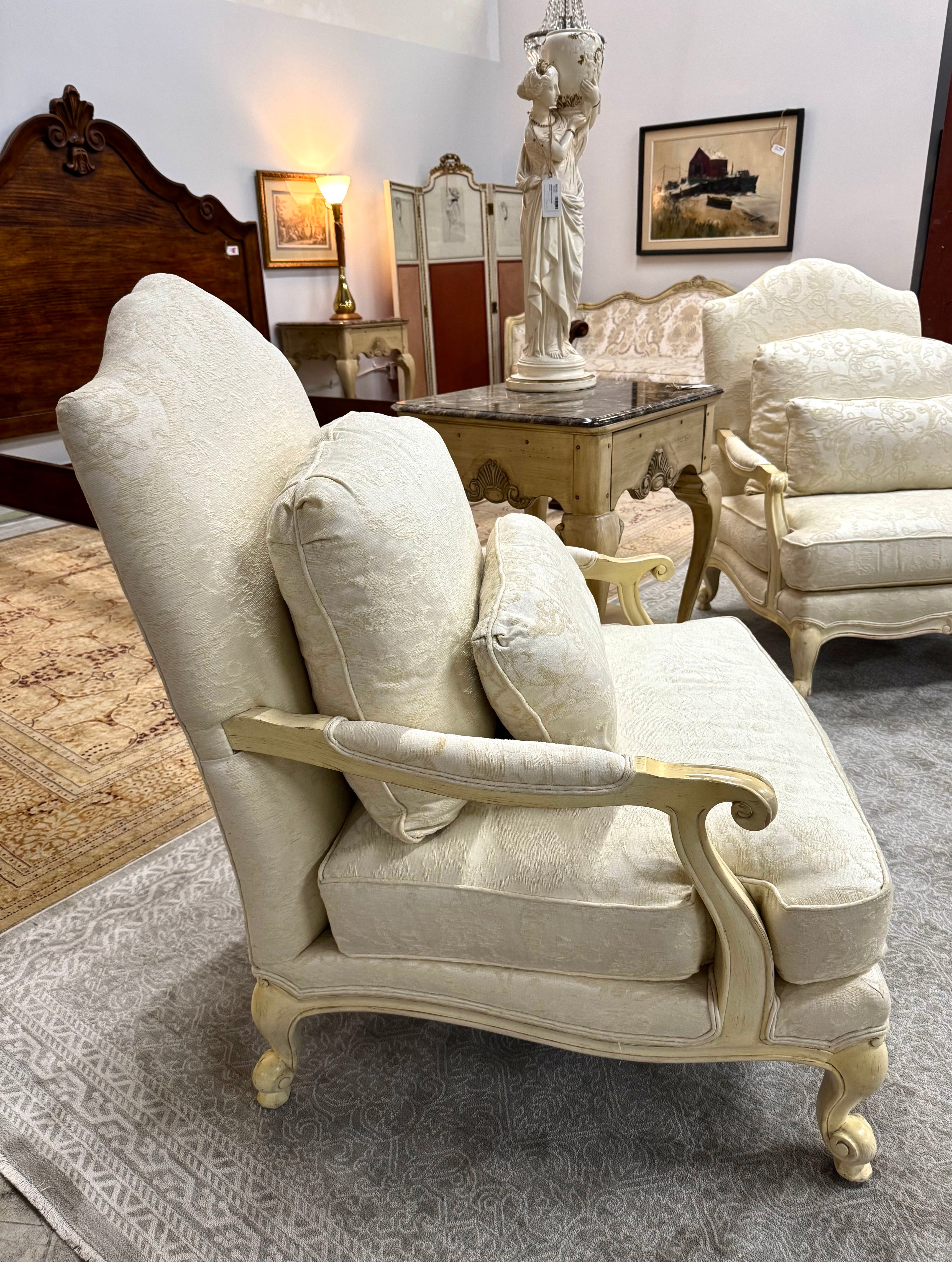 Custom DREXEL HERITAGE Cream Damask Bergere Chair
