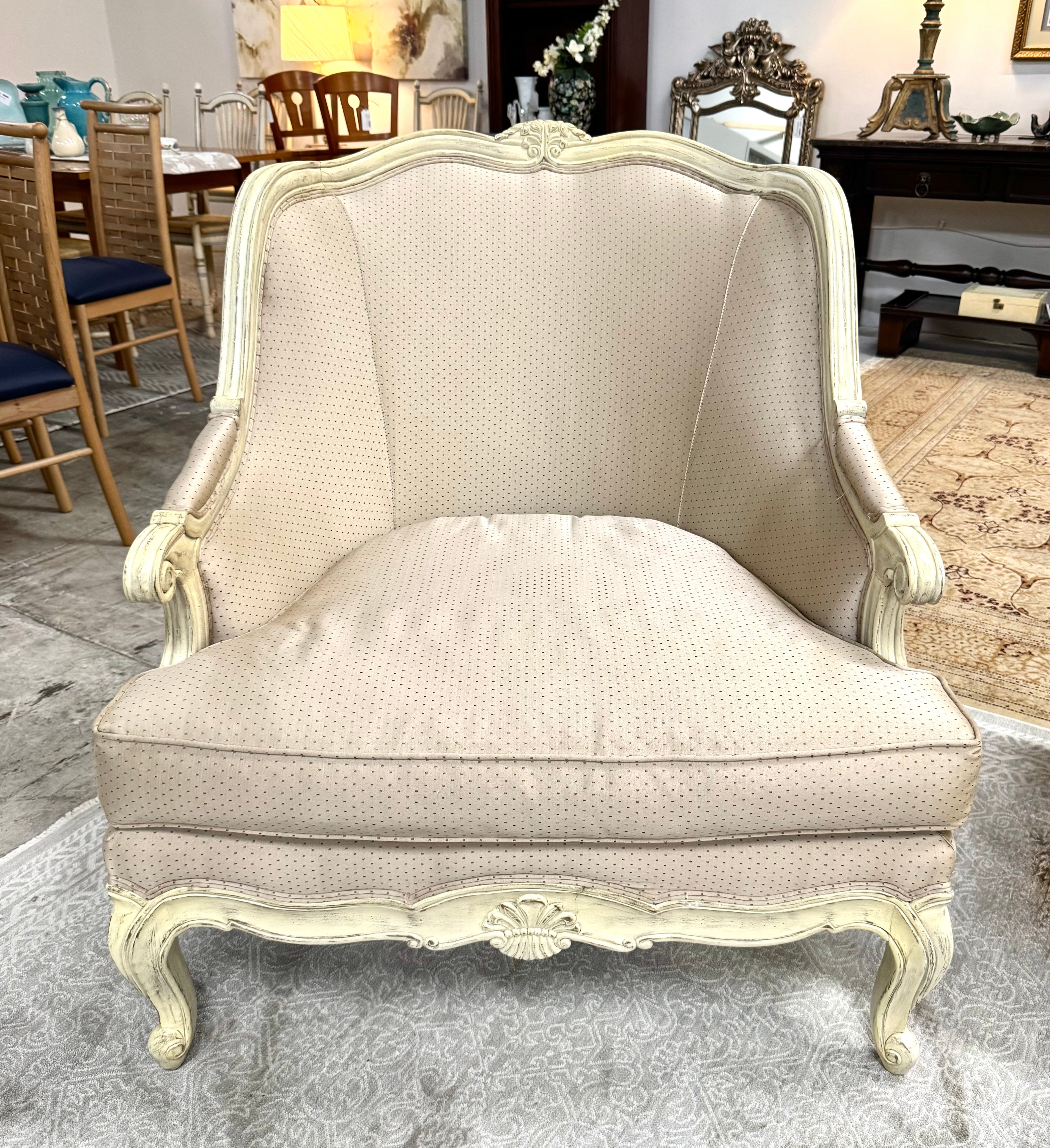 Custom LILLIAN AUGUST French Taupe Bergere Chair