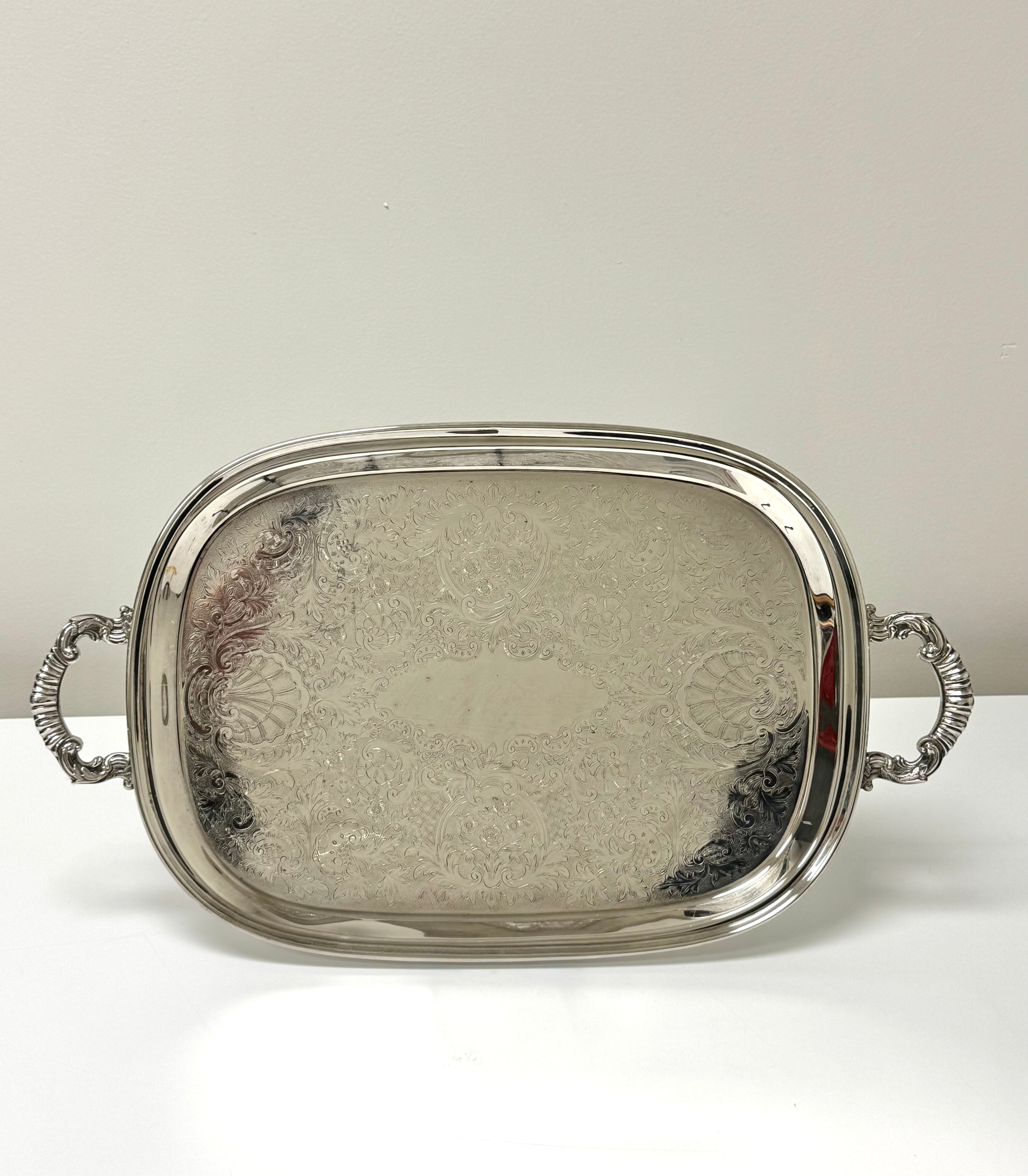 Silverplate Etched Tray with Handles