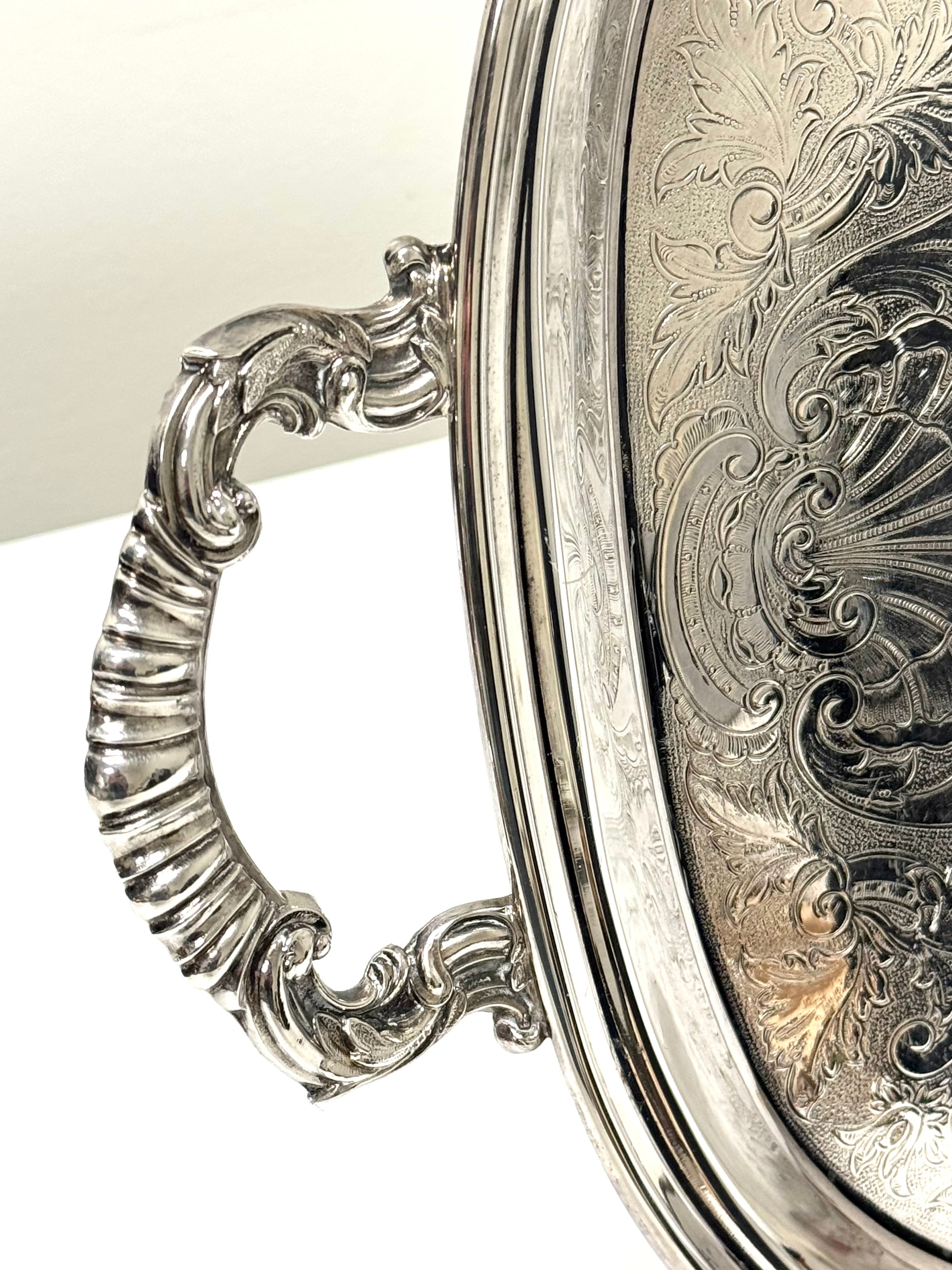 Silverplate Etched Tray with Handles