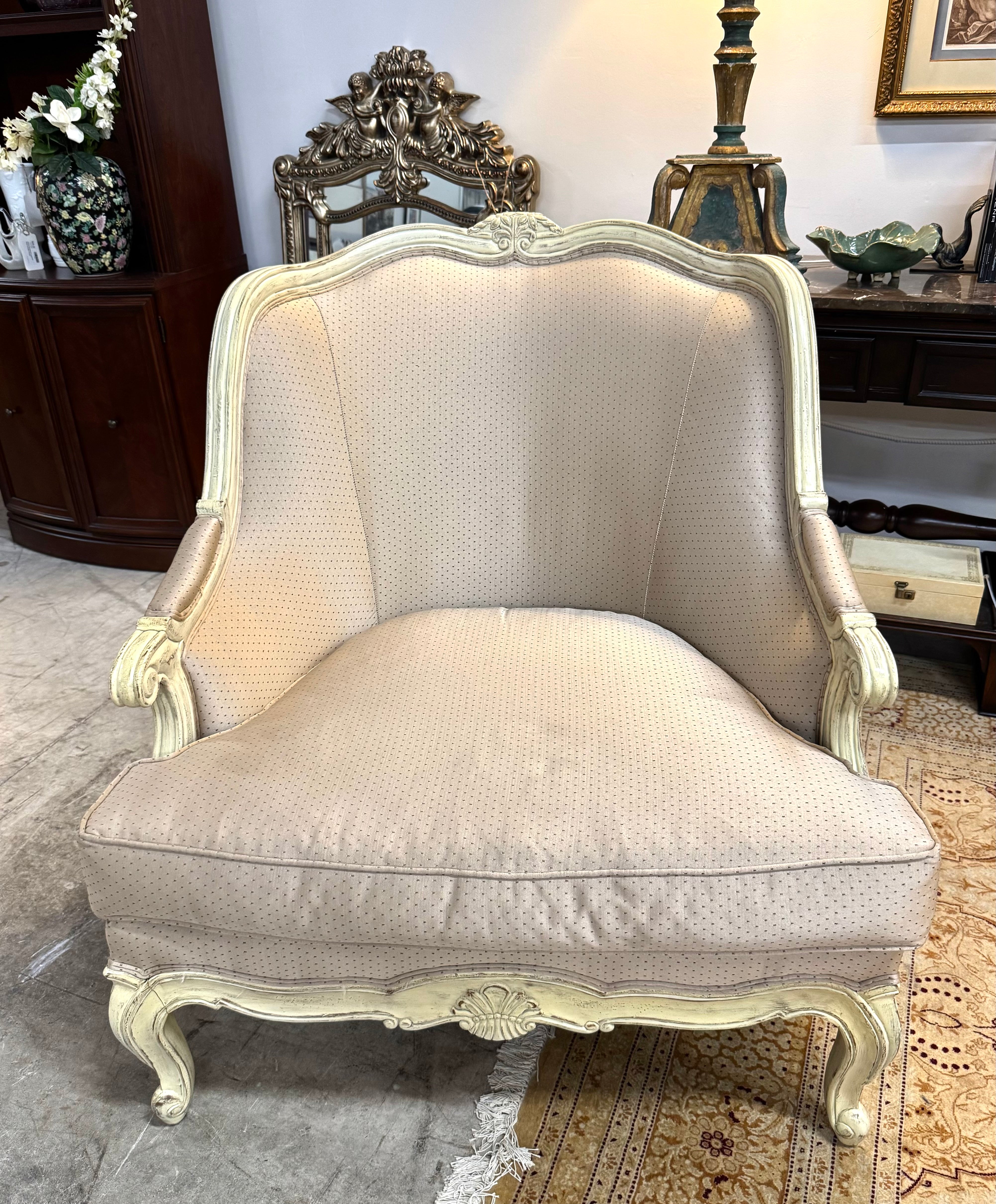 Custom LILLIAN AUGUST French Taupe Bergere Chair