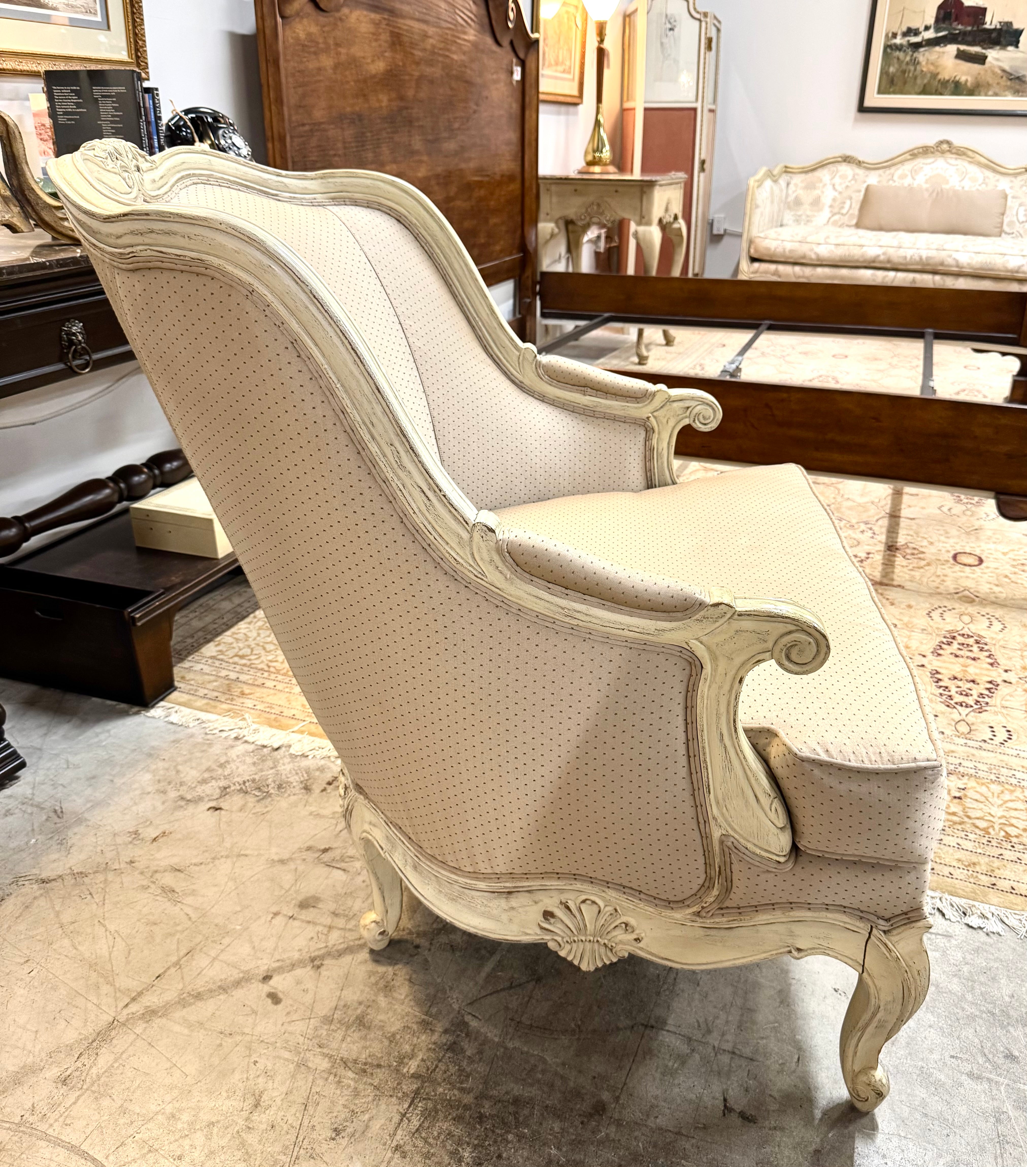 Custom LILLIAN AUGUST French Taupe Bergere Chair