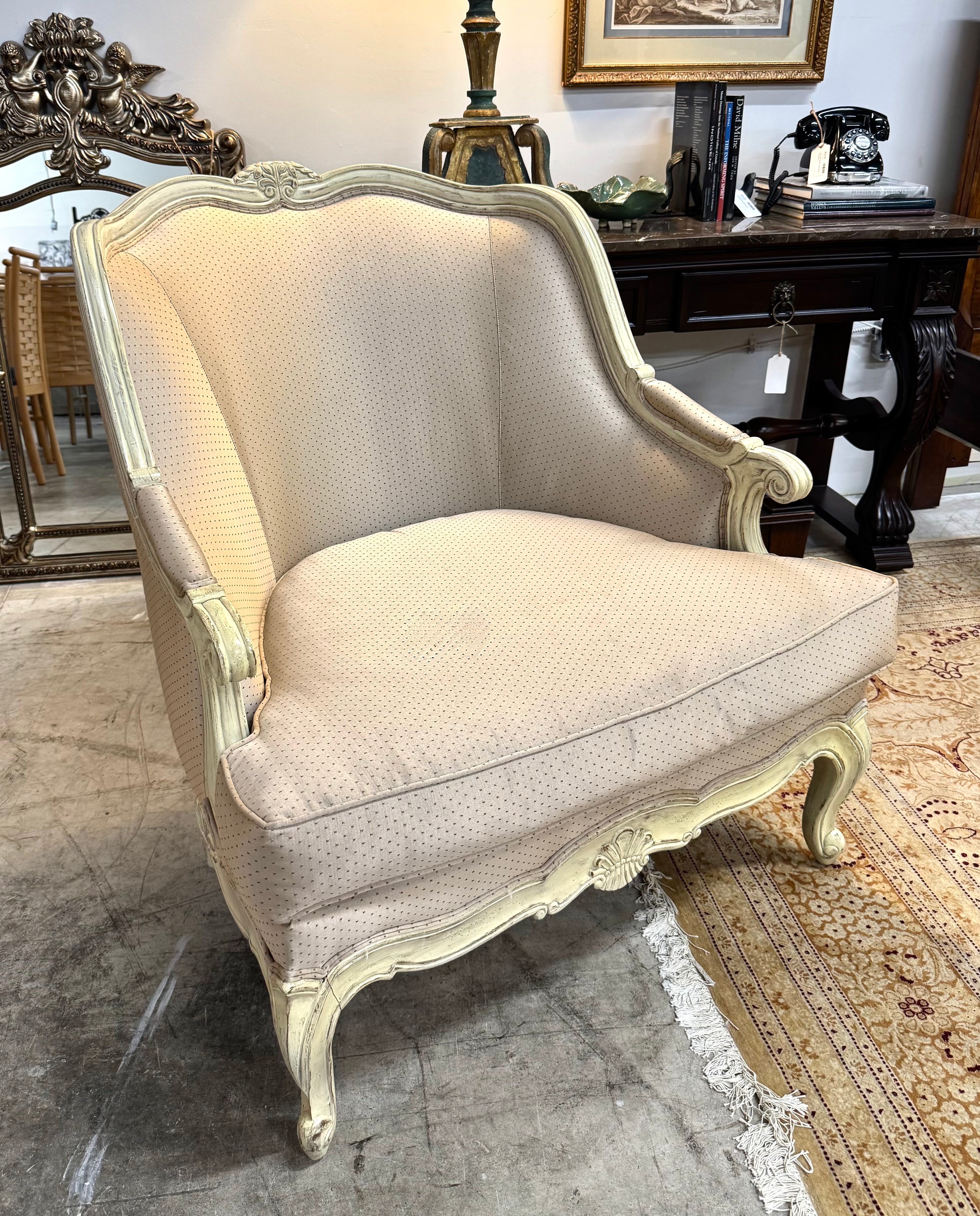 Custom LILLIAN AUGUST French Taupe Bergere Chair