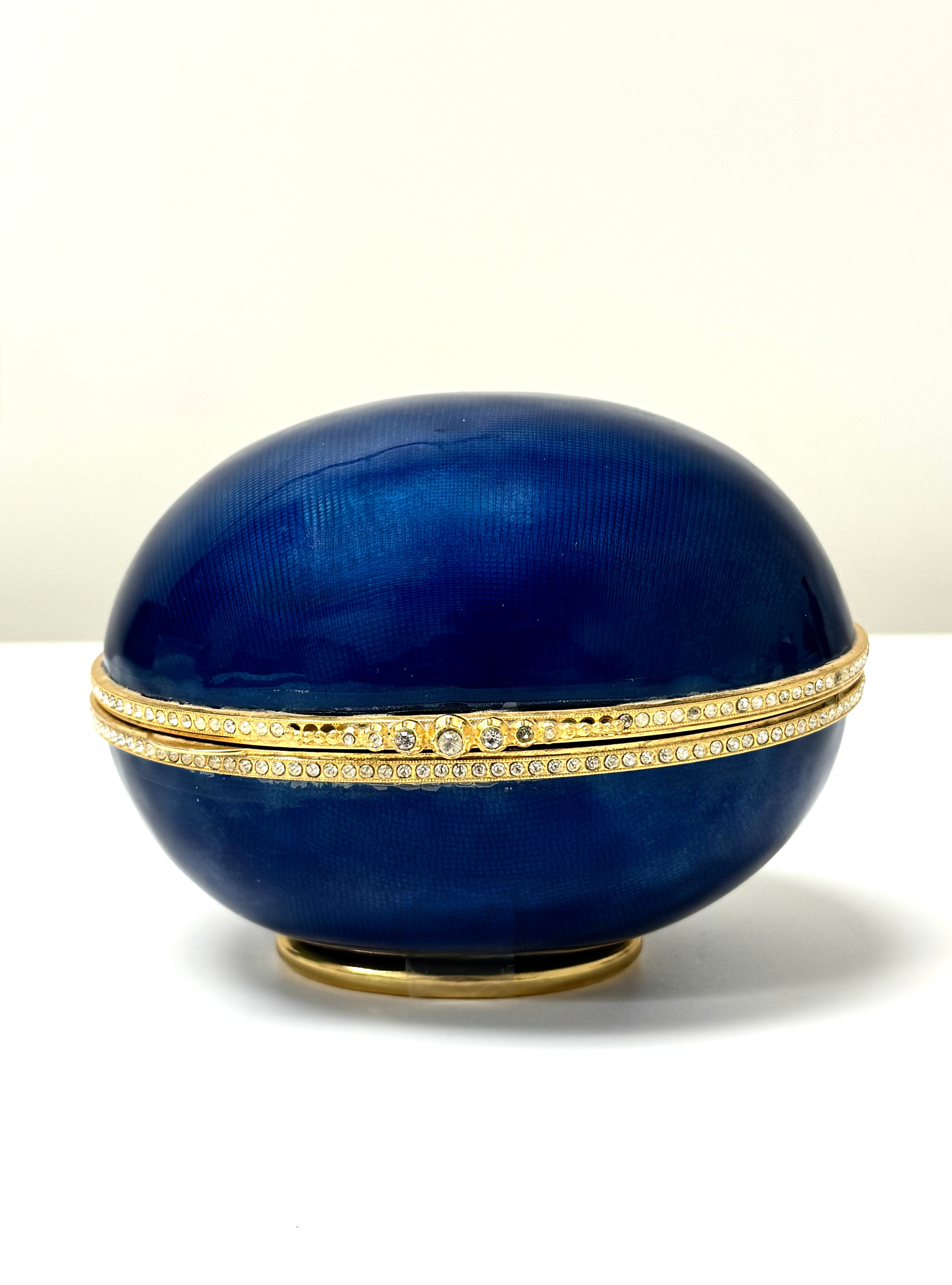 Cobalt Guilloche Enamel Hinged Egg