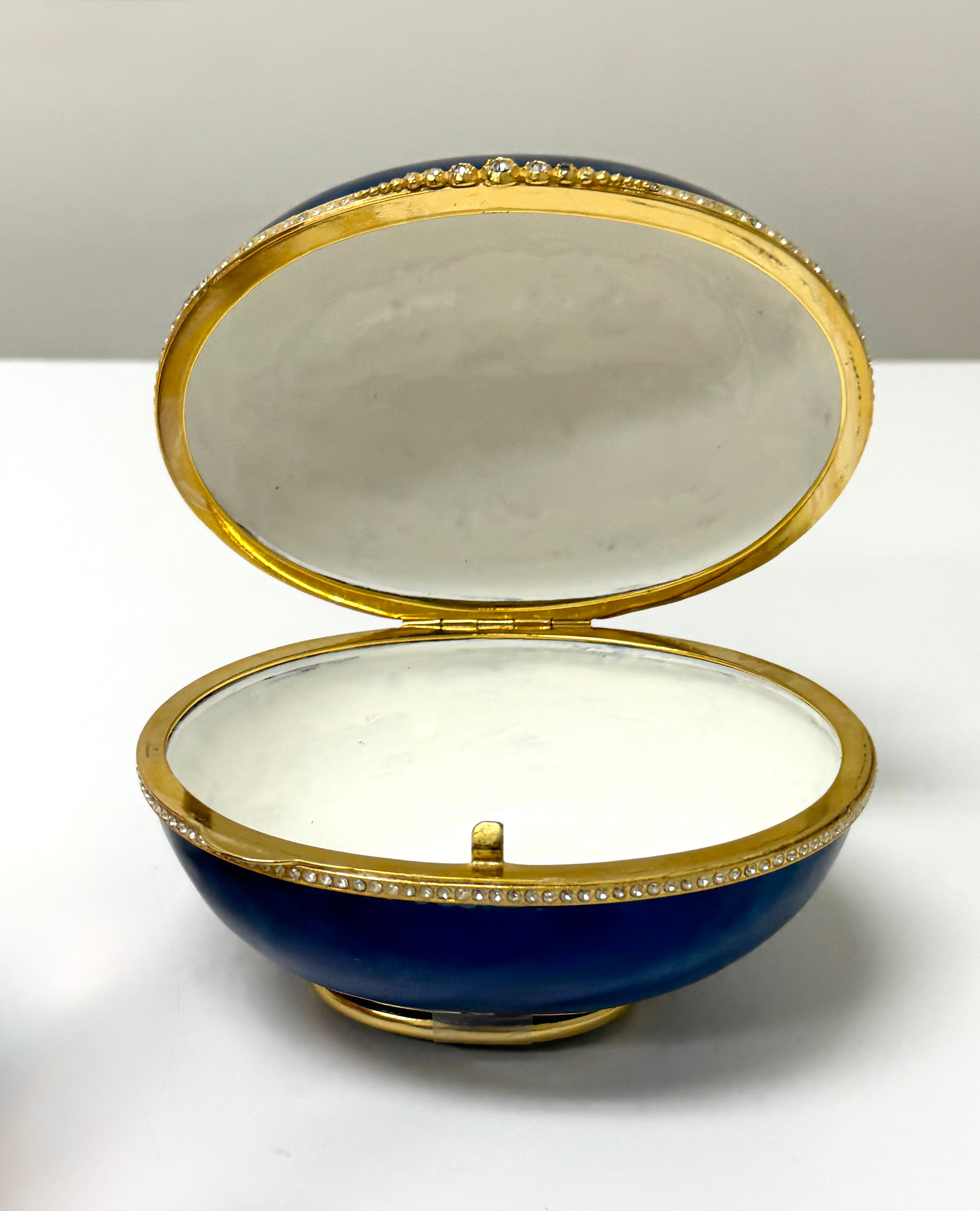 Cobalt Guilloche Enamel Hinged Egg