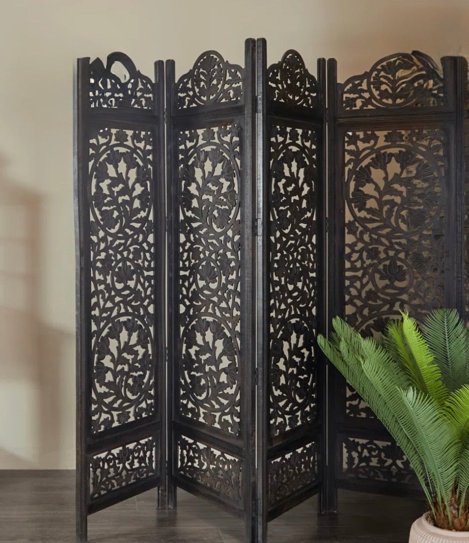 Carved Floral Room Divider Screen
