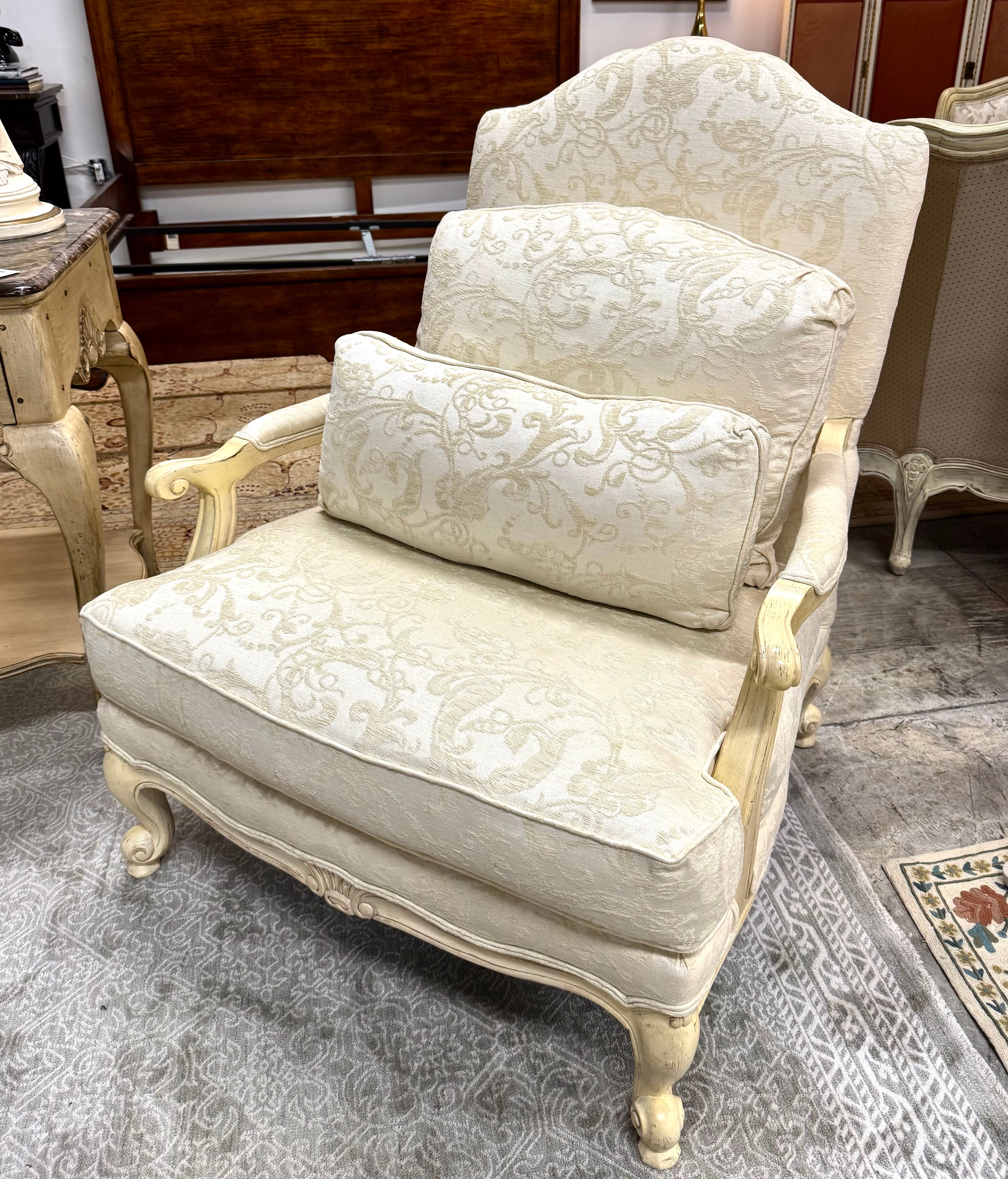 Custom DREXEL HERITAGE Cream Damask Bergere Chair