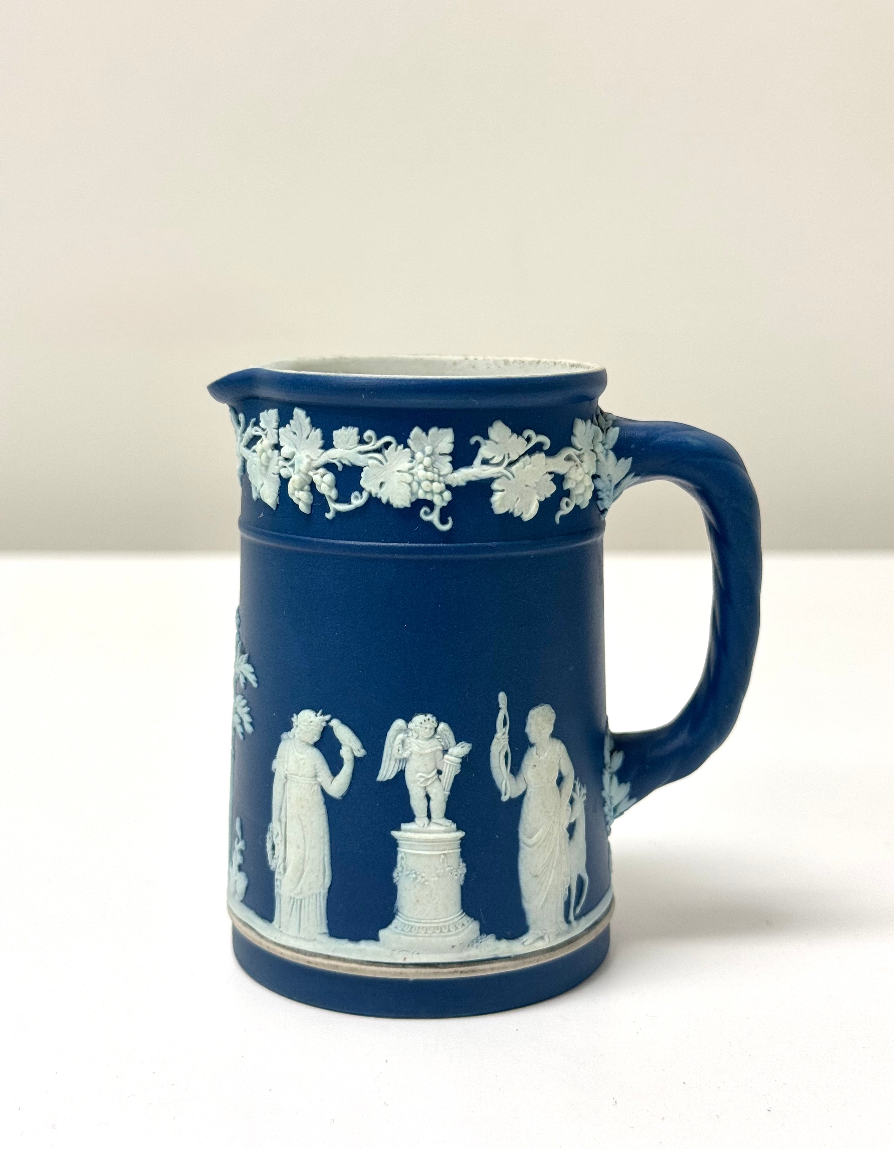 Vintage WEDGWOOD Portland Blue Jasperware Small Pitcher