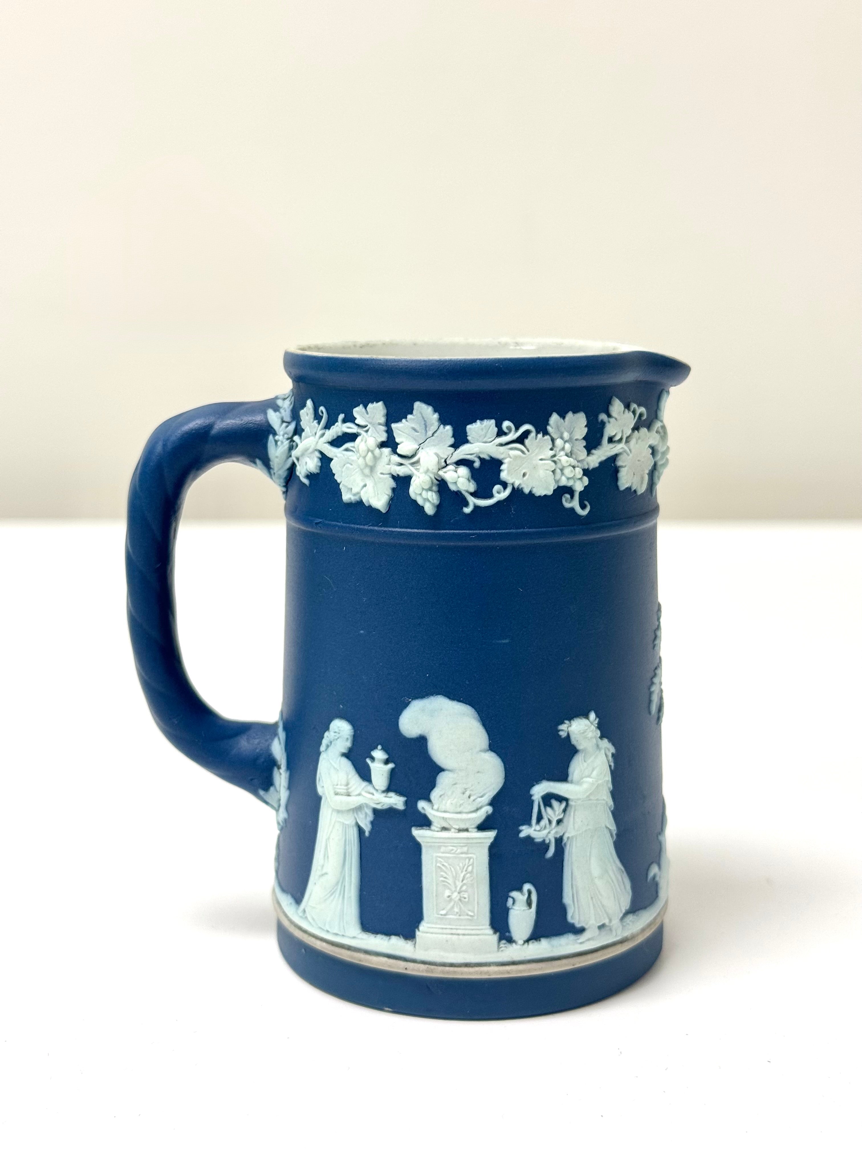 Vintage WEDGWOOD Portland Blue Jasperware Small Pitcher