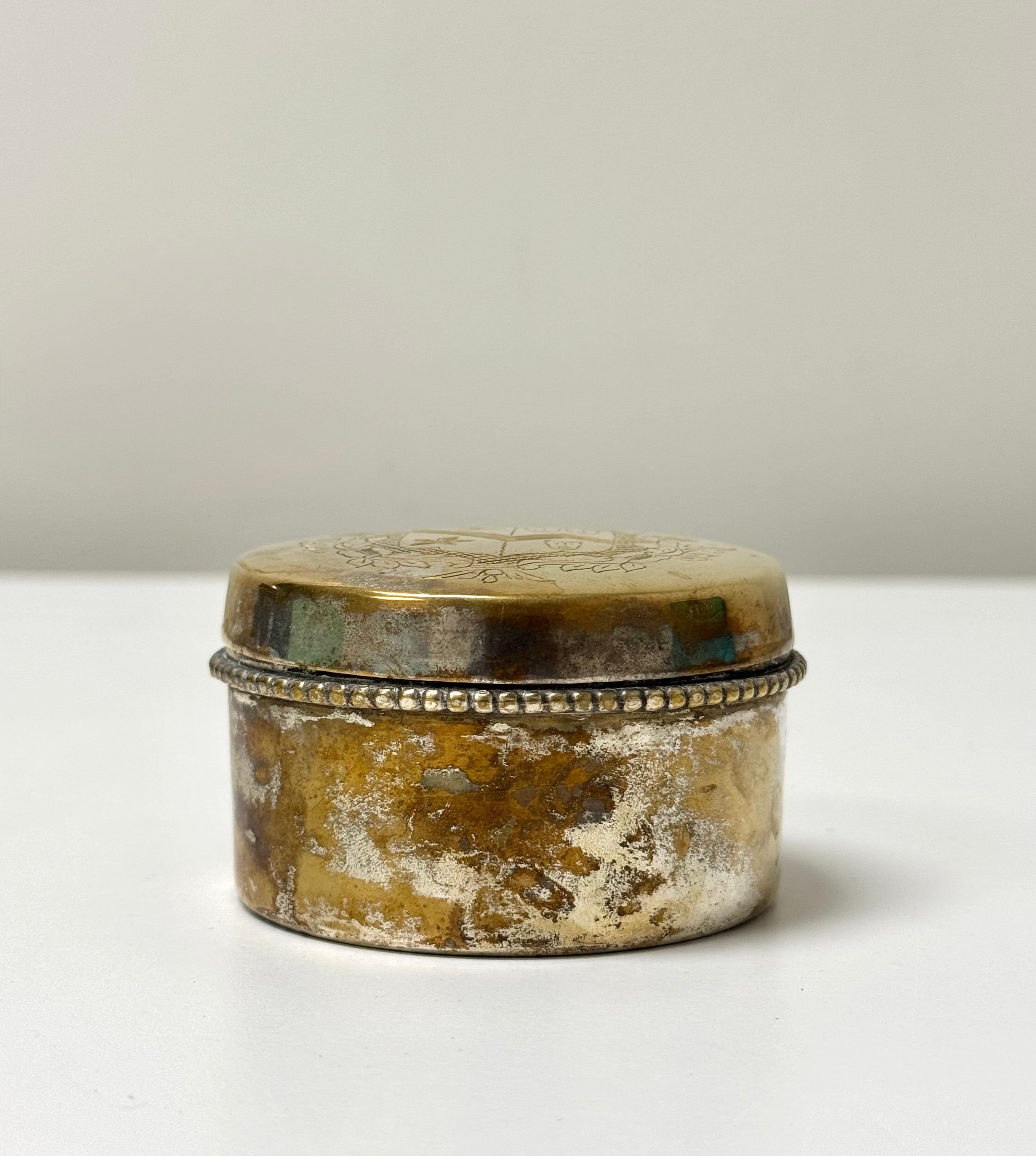 Vintage Worn Silver Etched Trinket Box