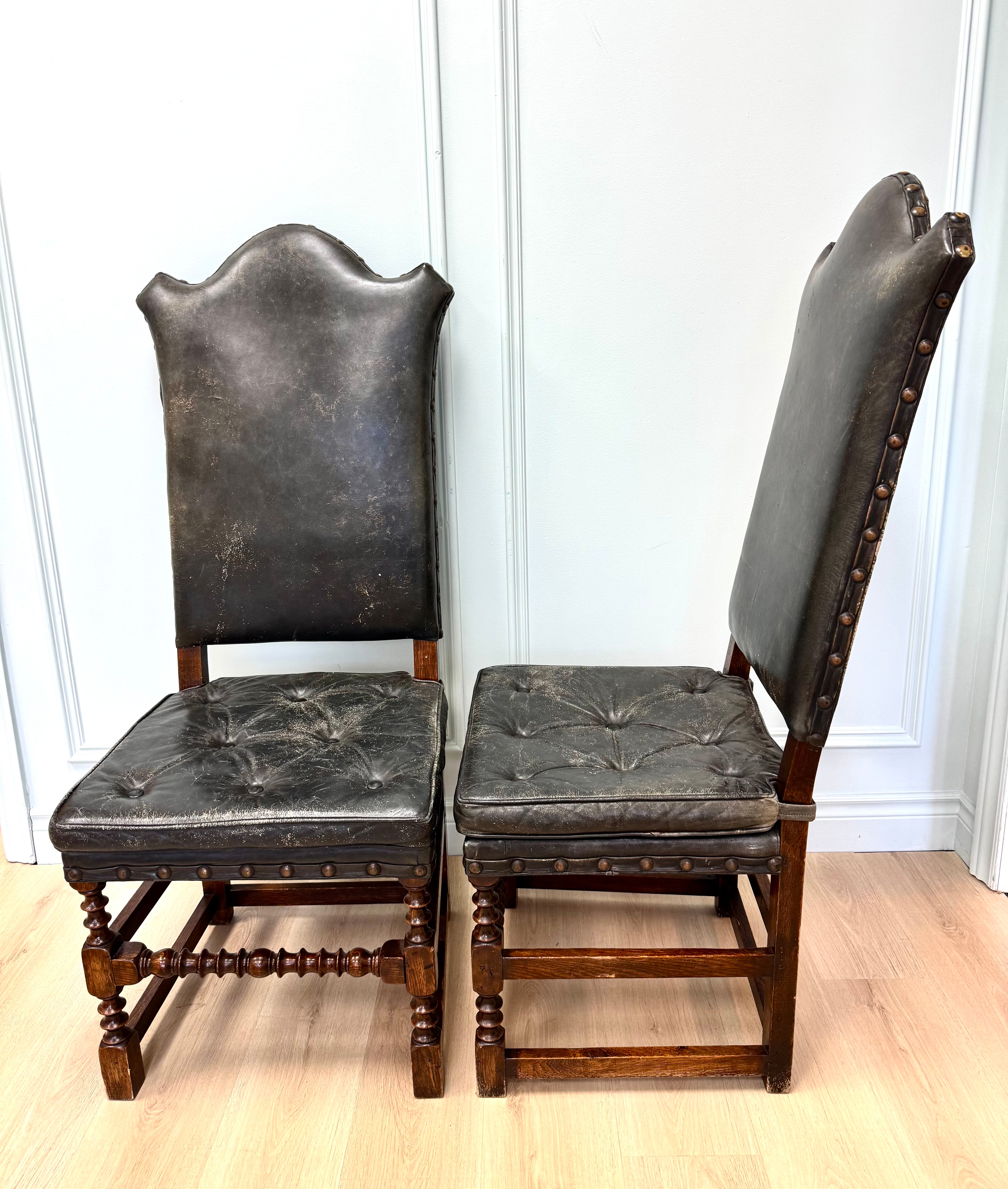 Antique 19thC Spanish High-back Chairs Set of 2