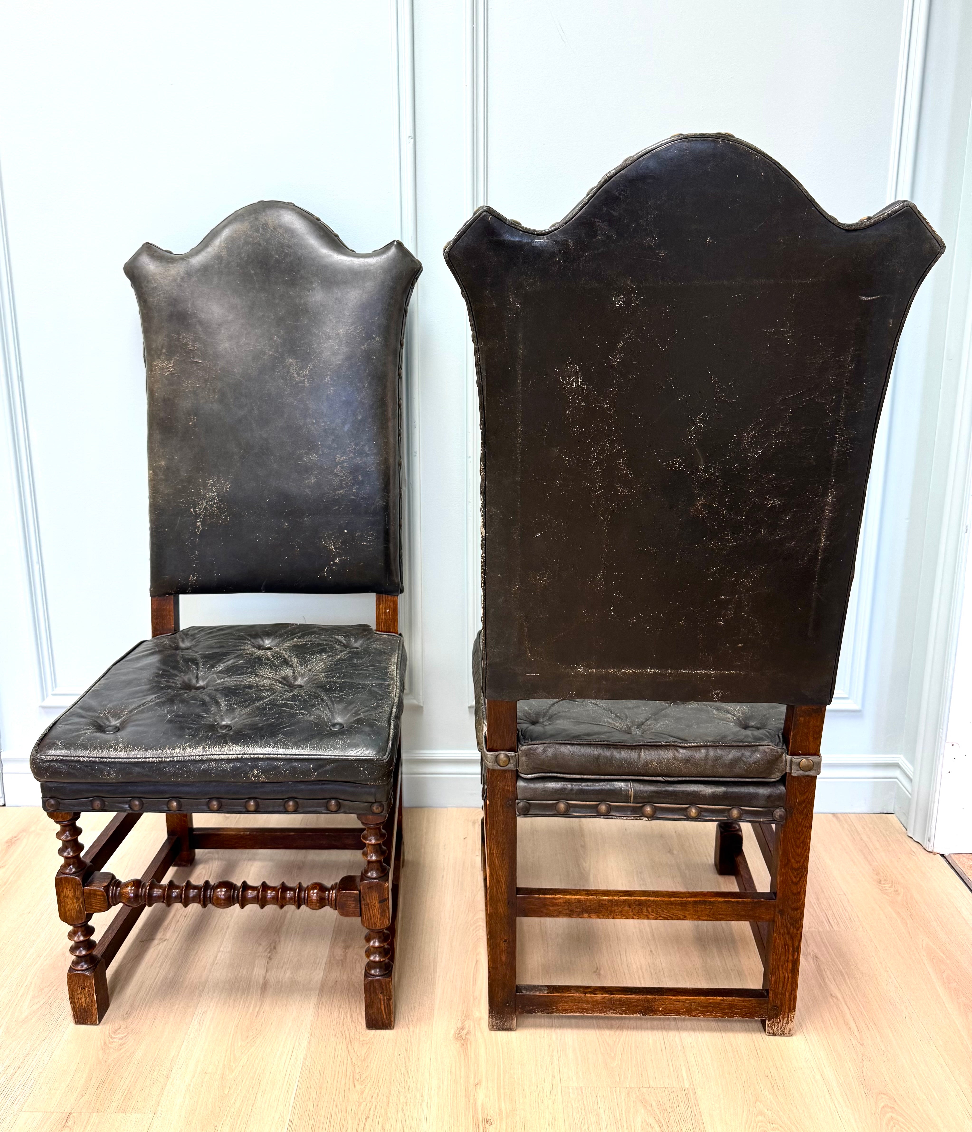 Antique 19thC Spanish High-back Chairs Set of 2