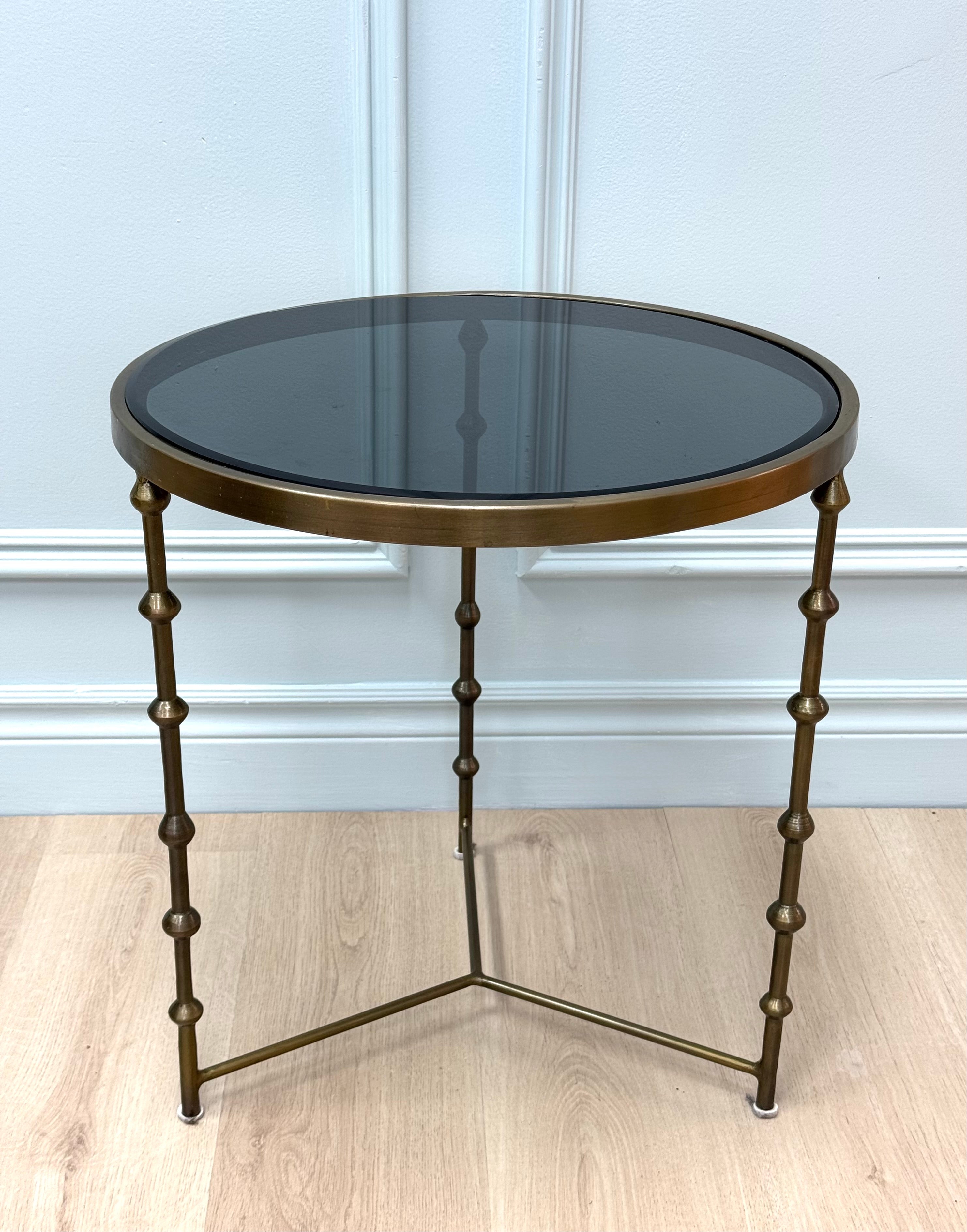 Aged Brass 20" Accent Table with Black Glass Top