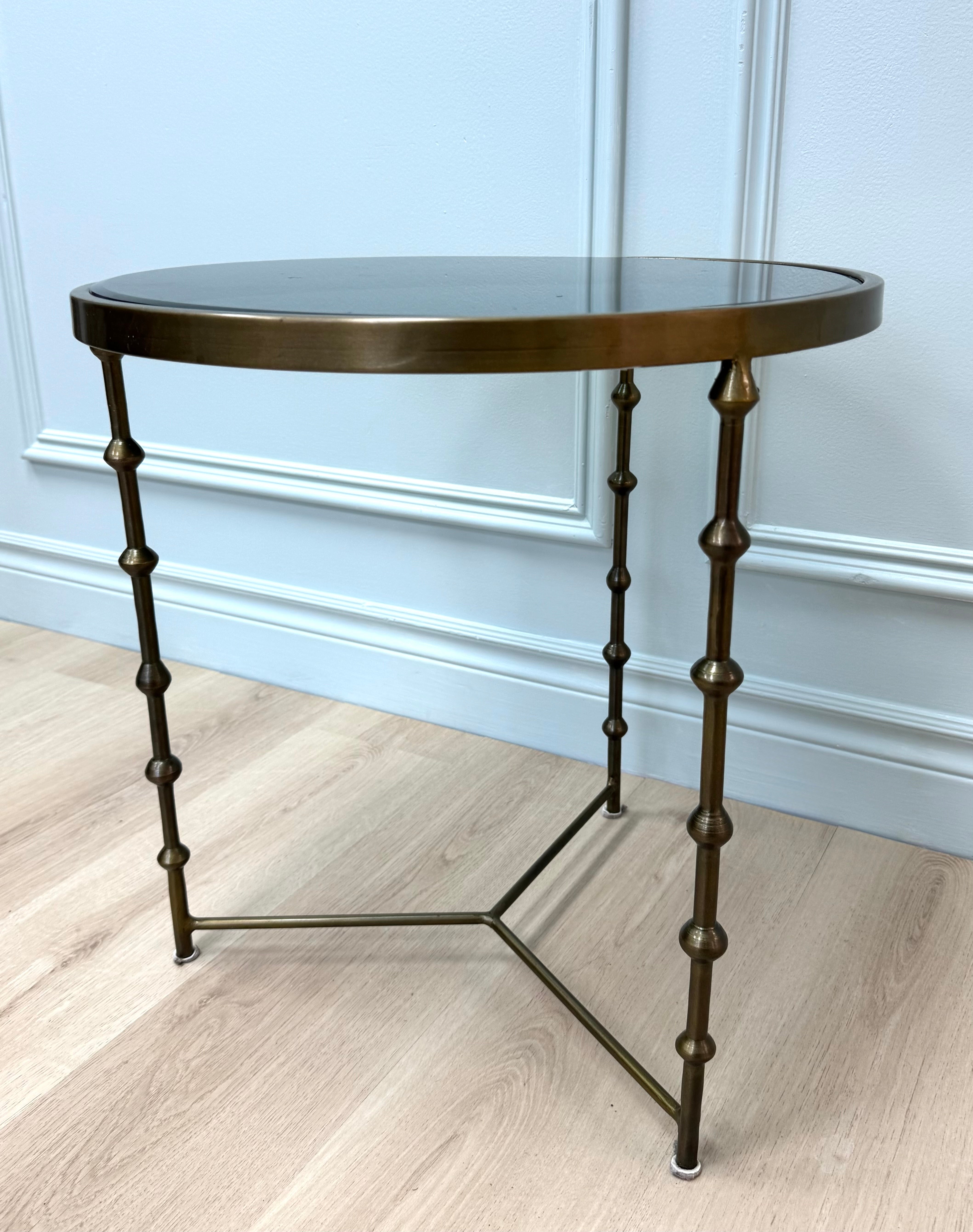 Aged Brass 20" Accent Table with Black Glass Top