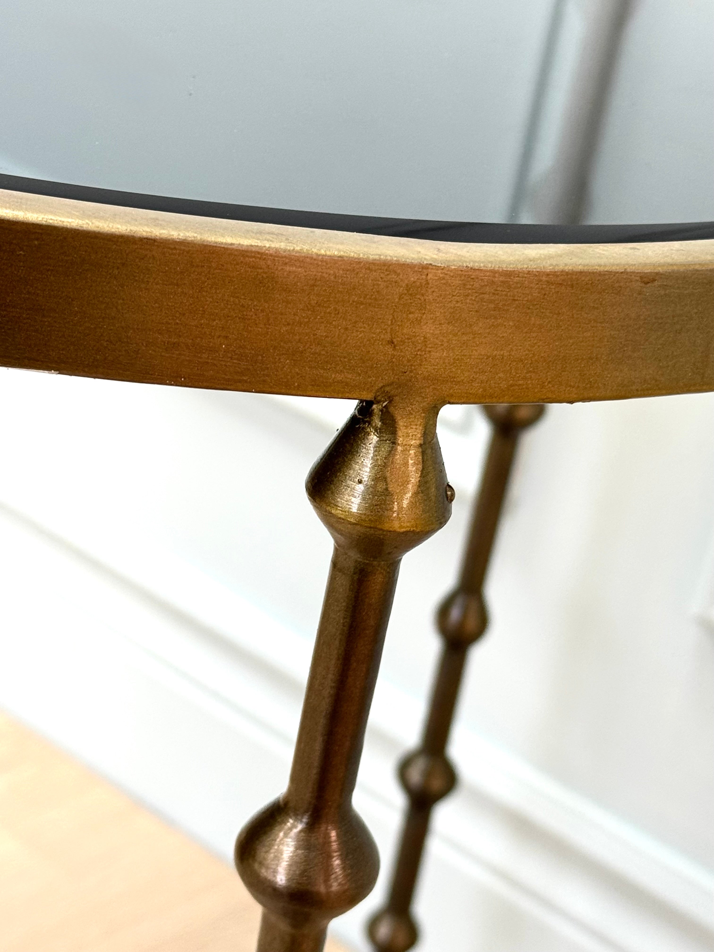 Aged Brass 20" Accent Table with Black Glass Top