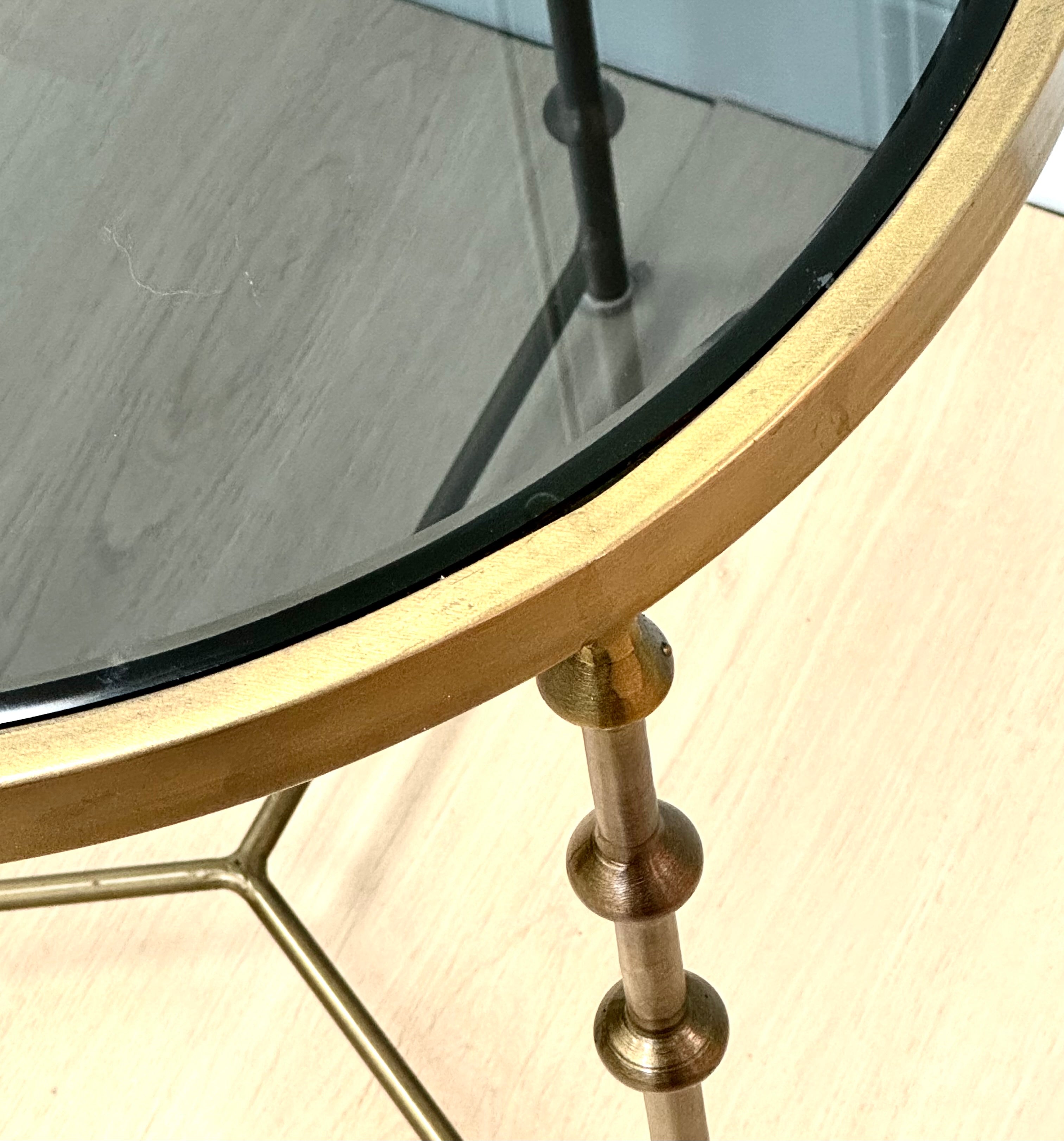 Aged Brass 20" Accent Table with Black Glass Top