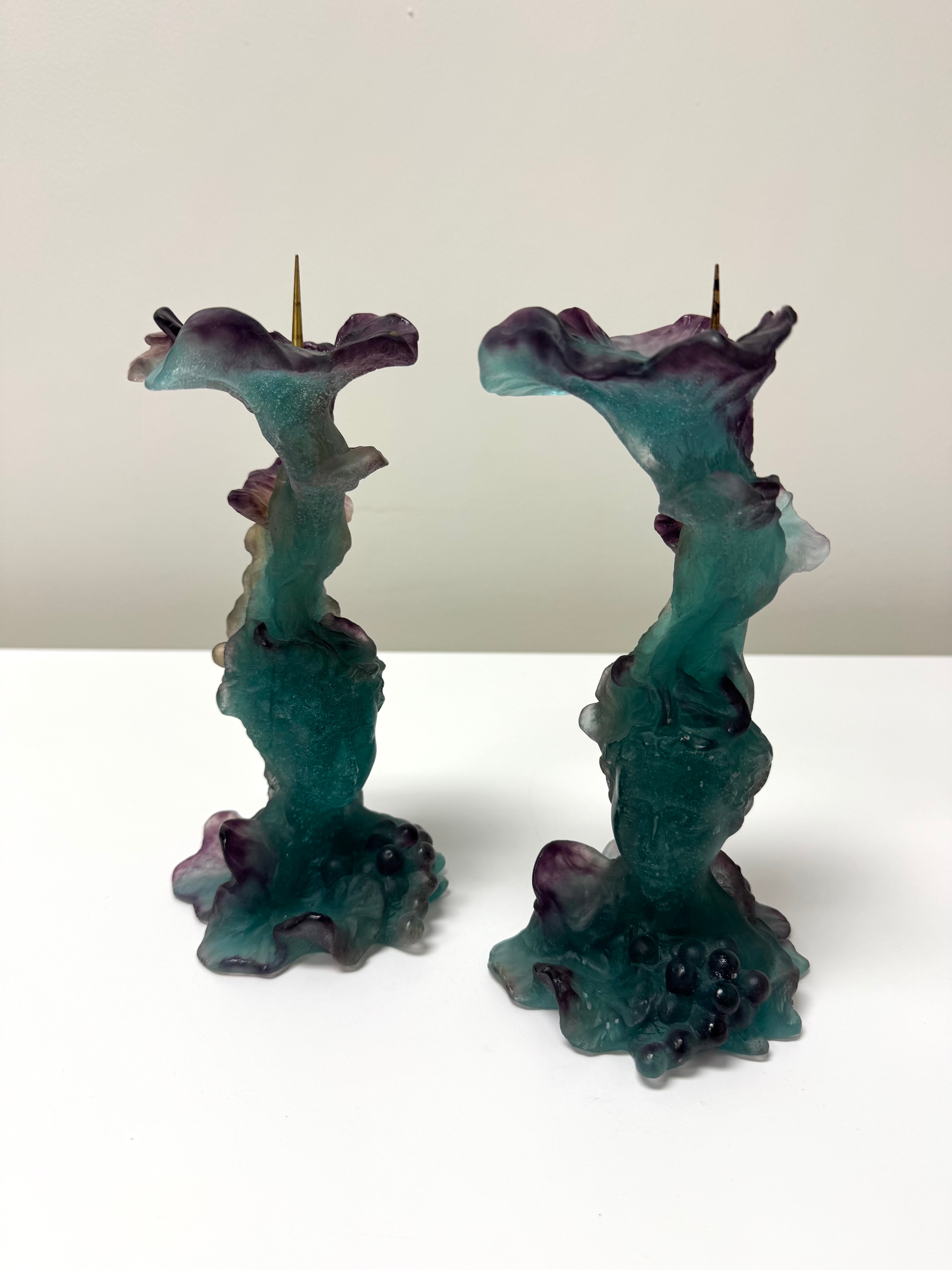 Rare DAUM FRANCE Pate de Verre Bacchus Figural Candle Holders Set of 2