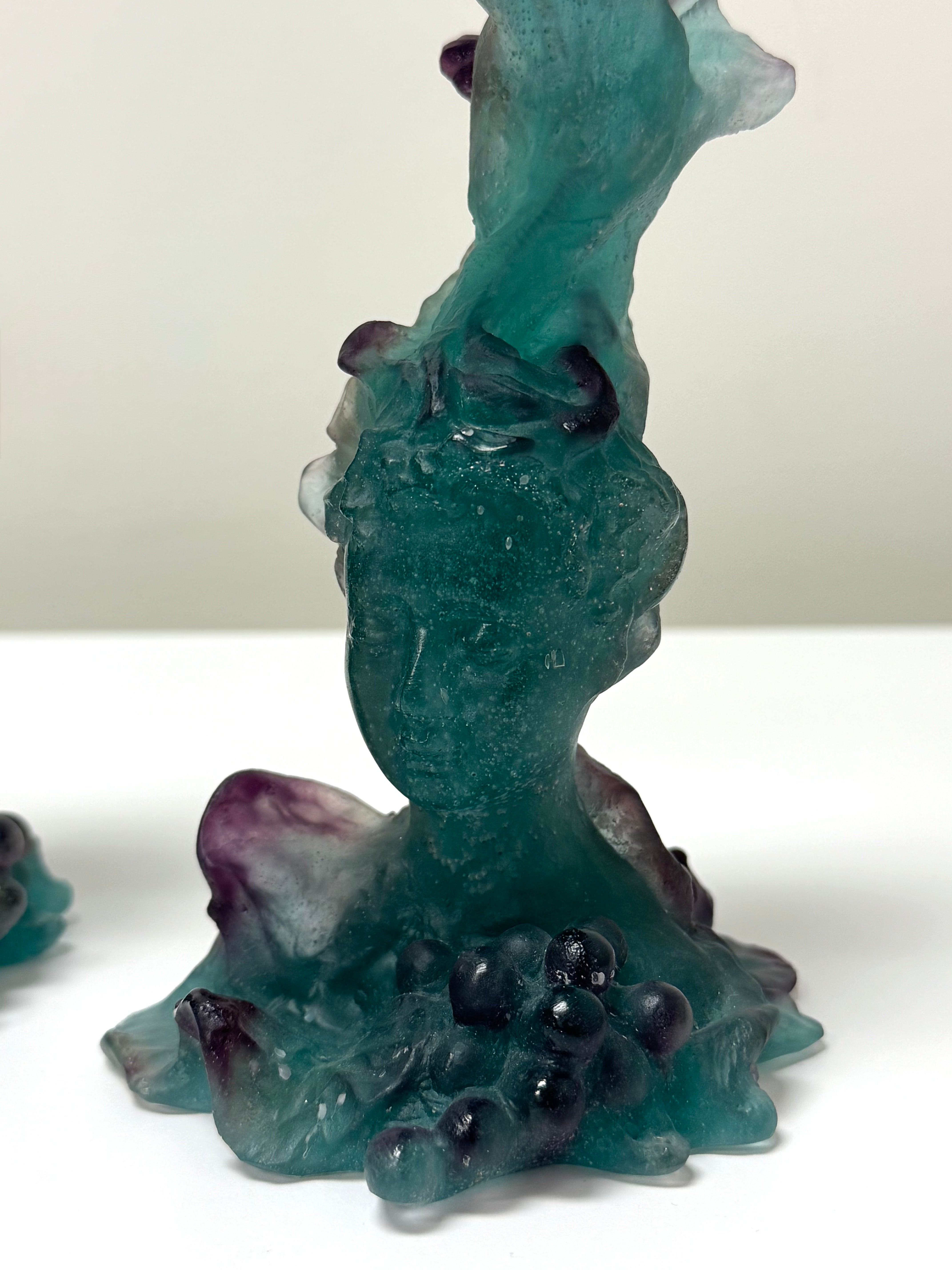 Rare DAUM FRANCE Pate de Verre Bacchus Figural Candle Holders Set of 2