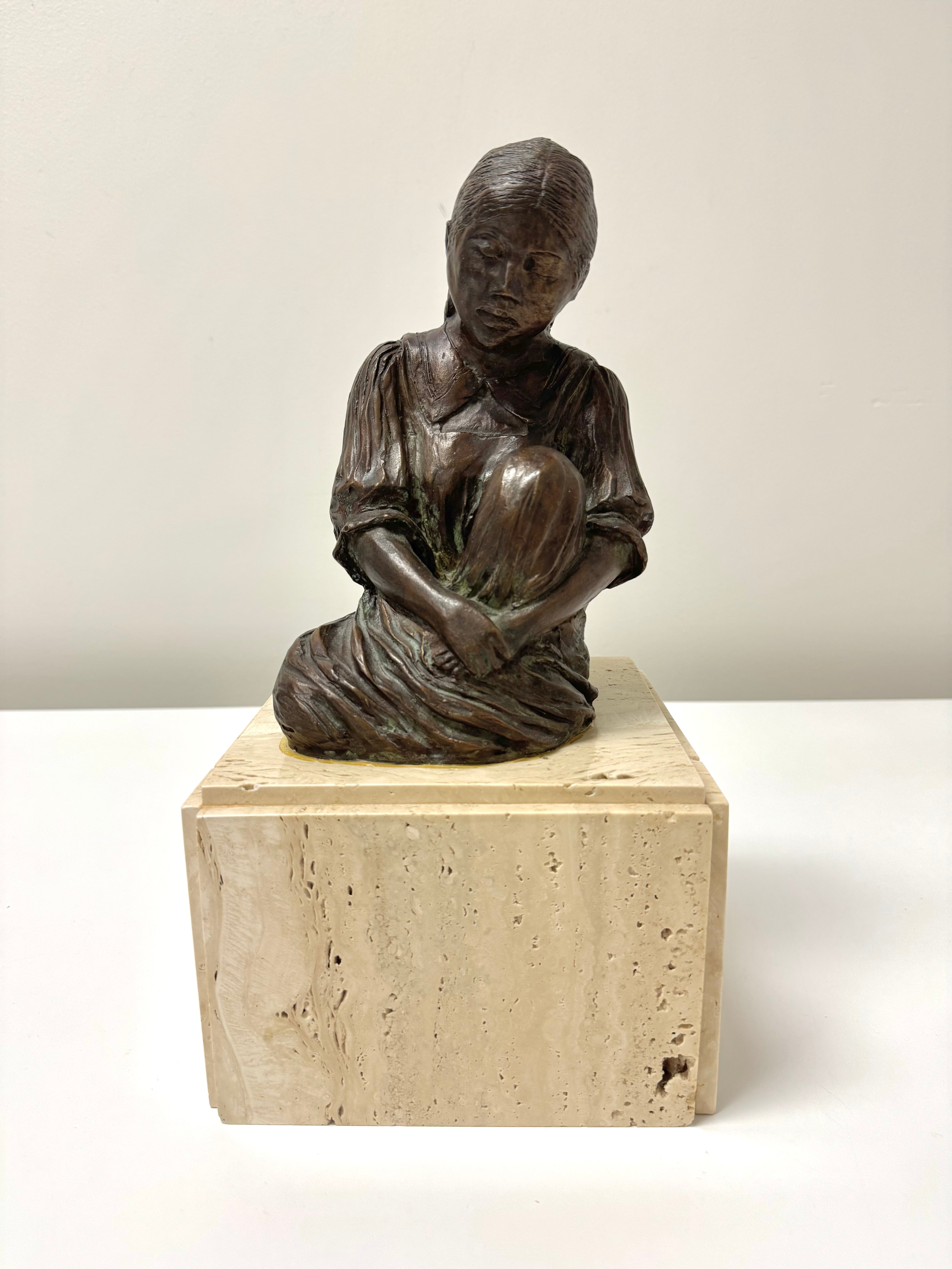 Seated Girl Bronze Sculpture (Signed and Numbered)