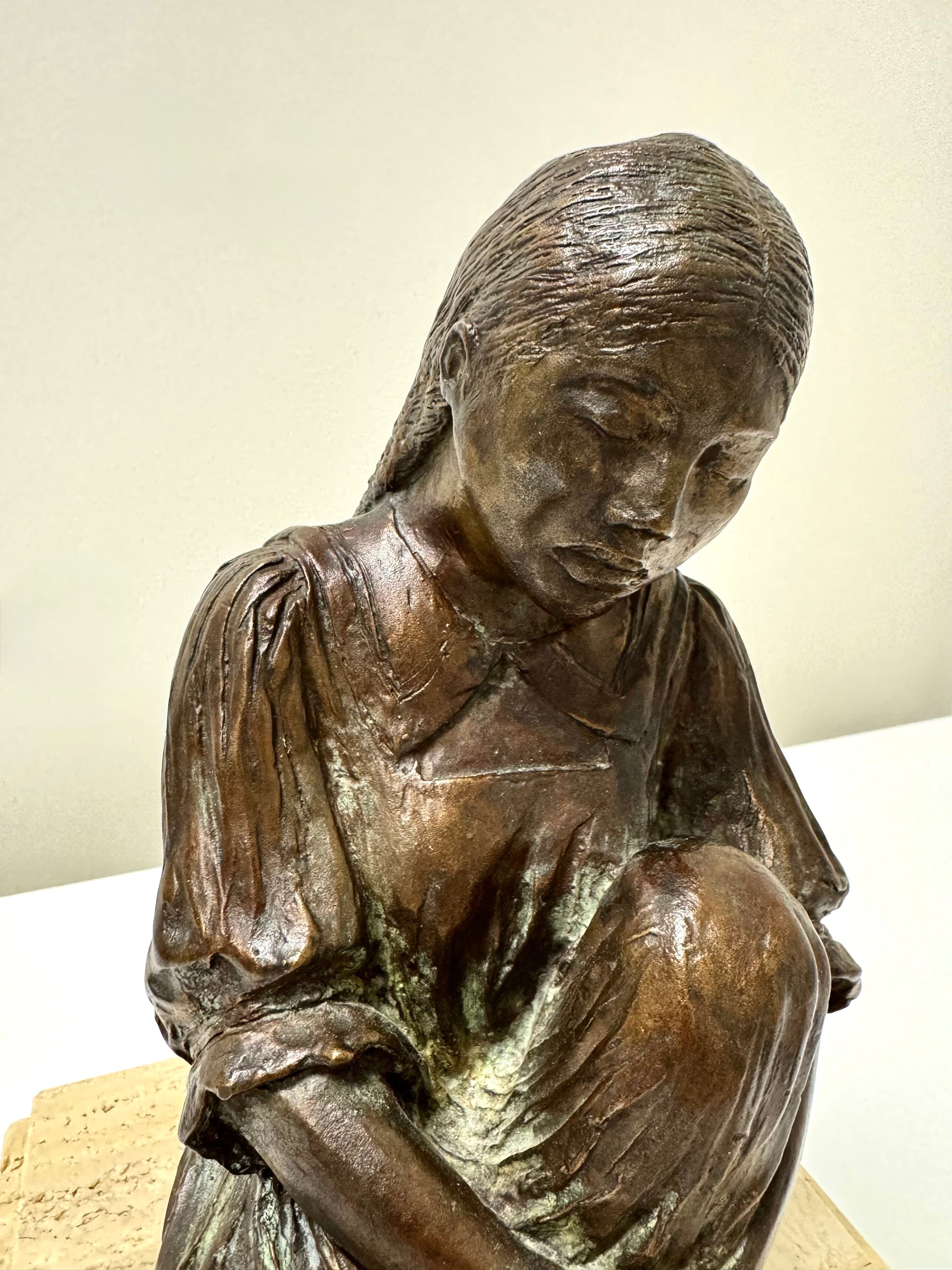 Seated Girl Bronze Sculpture (Signed and Numbered)