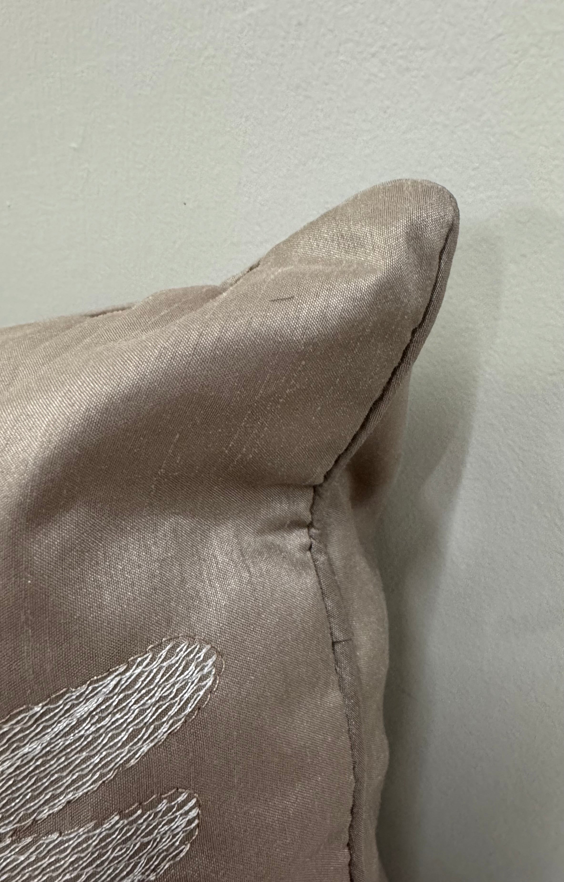 Taupe Embroidered Floral 16" Pillow