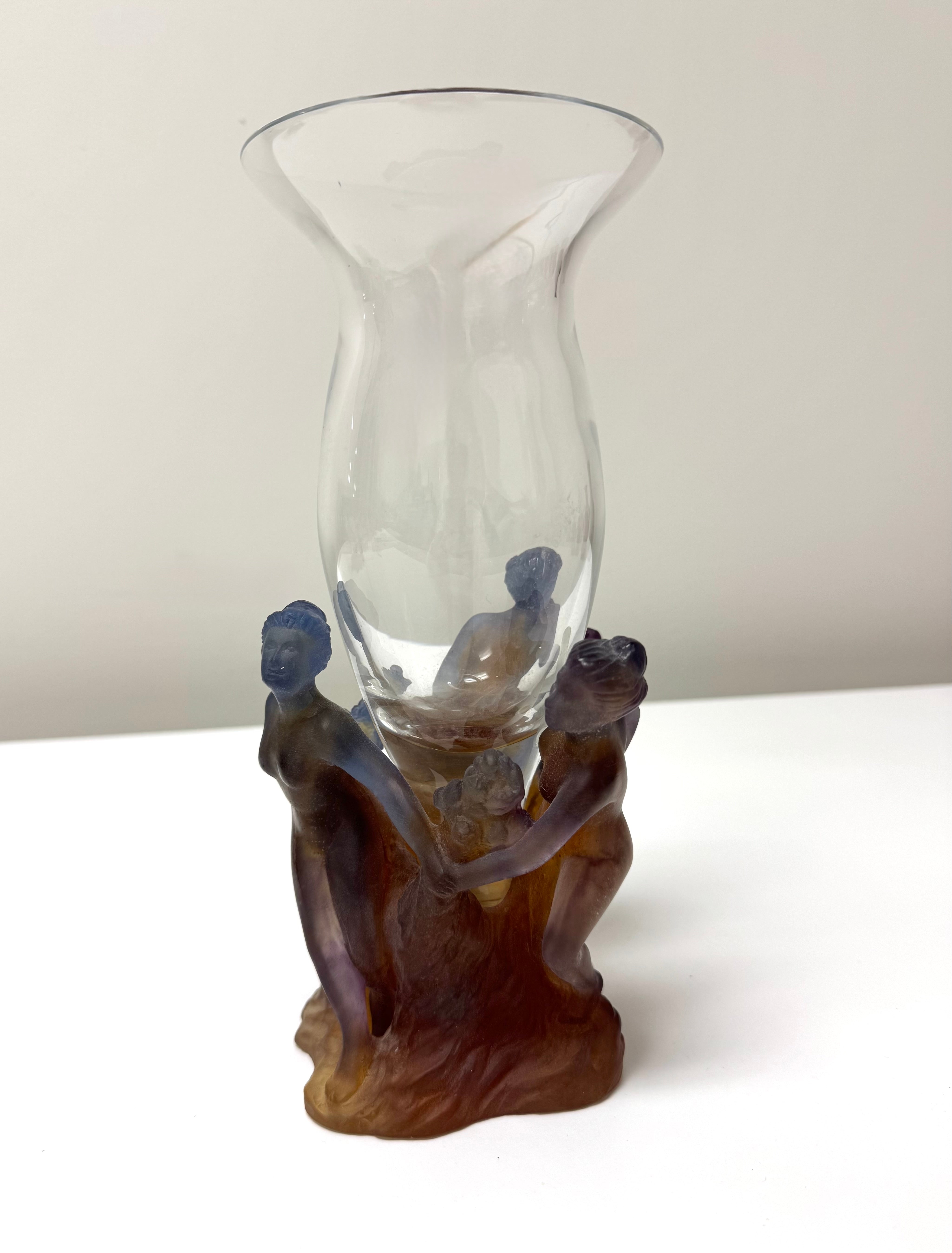 Rare DAUM FRANCE Pate de Verre 'Pan and the Dancers' Vase