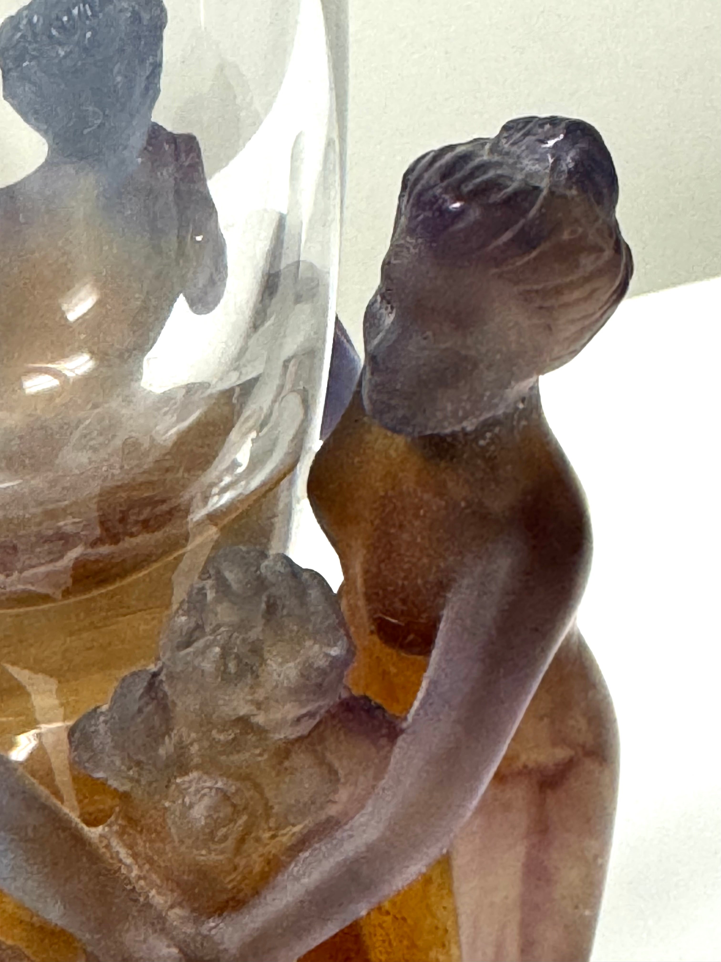 Rare DAUM FRANCE Pate de Verre 'Pan and the Dancers' Vase