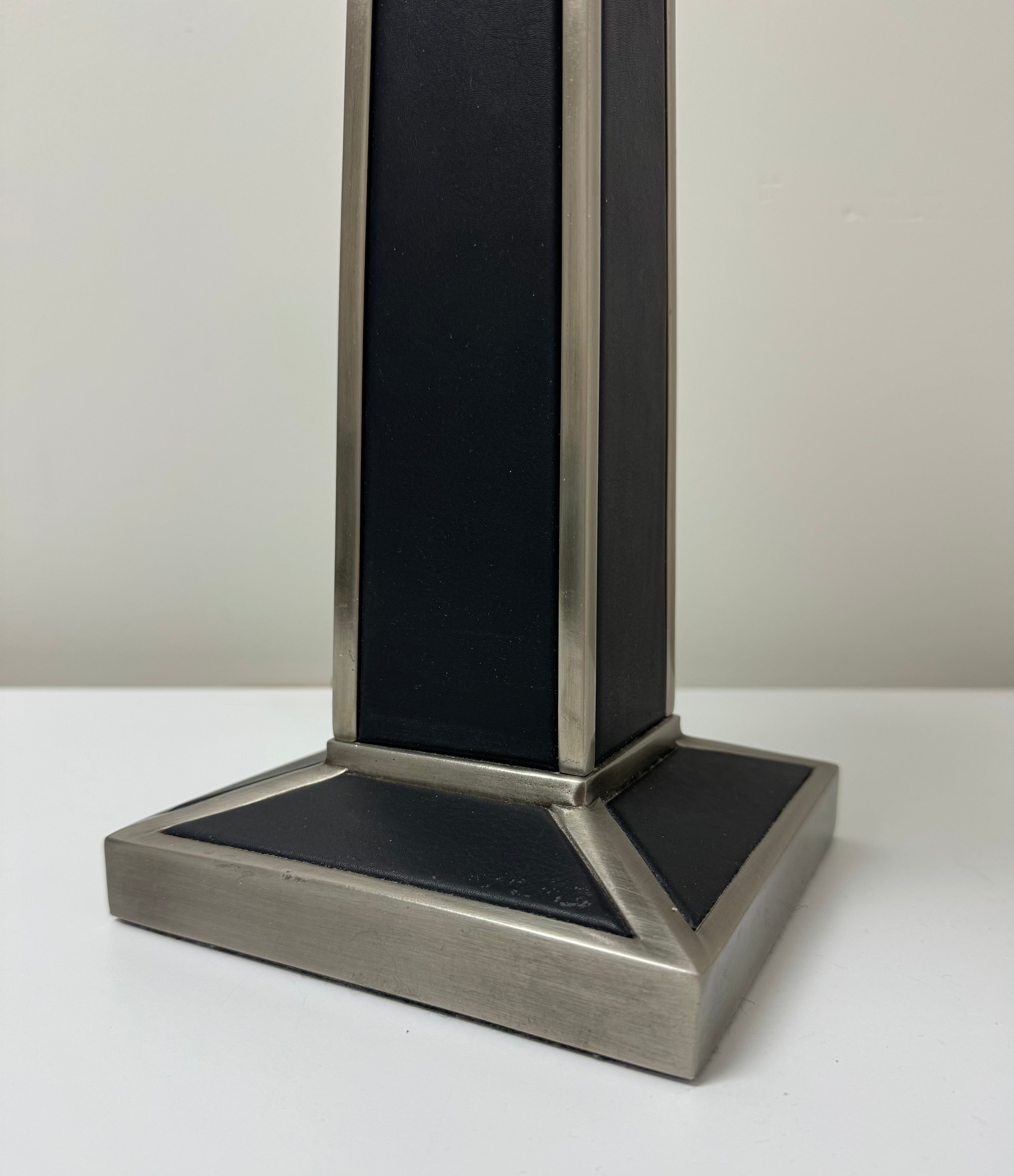 RESTORATION HARDWARE Black Leather Obelisk Lamp