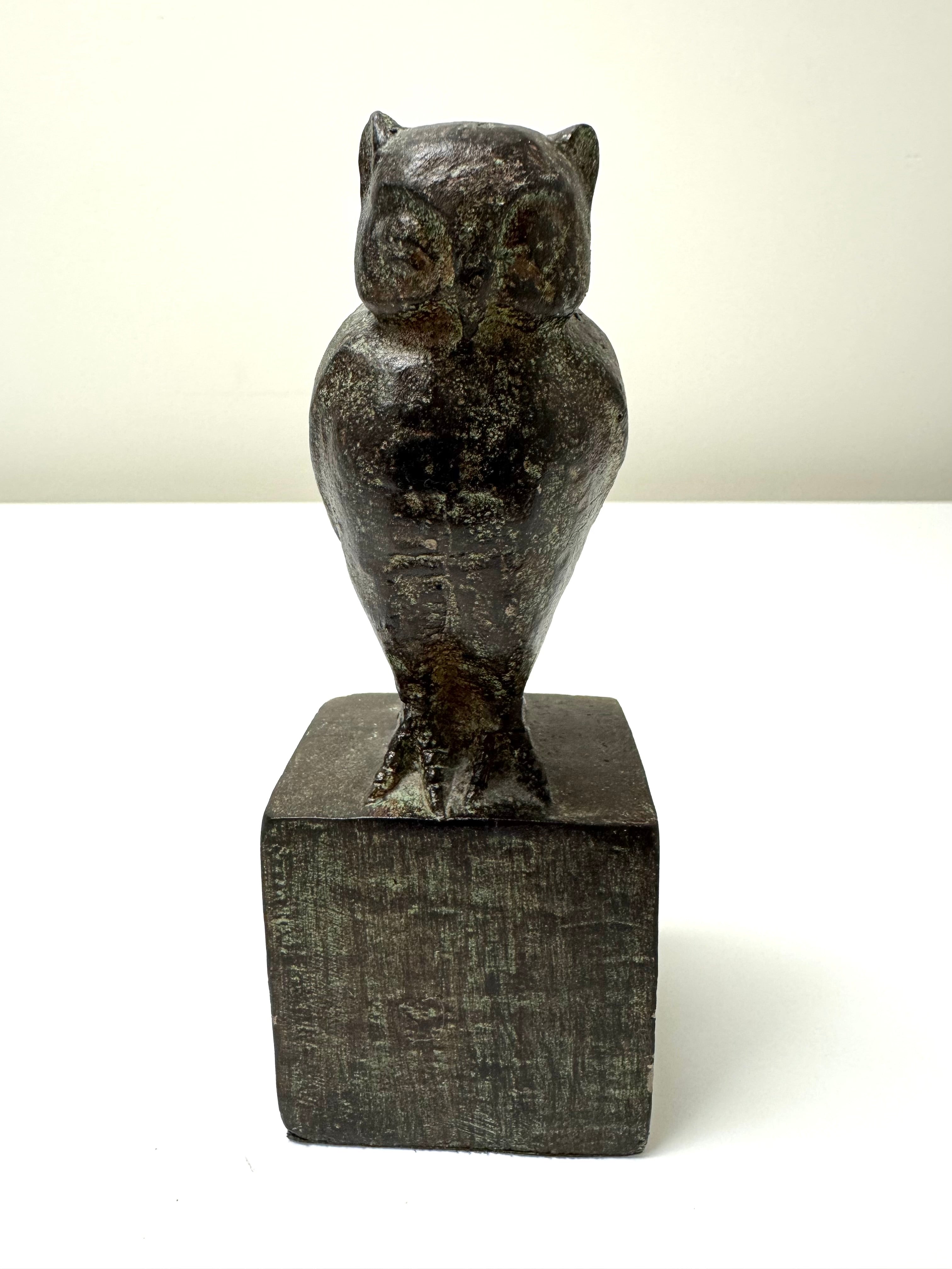 Verdigris Metal Owl Sculpture