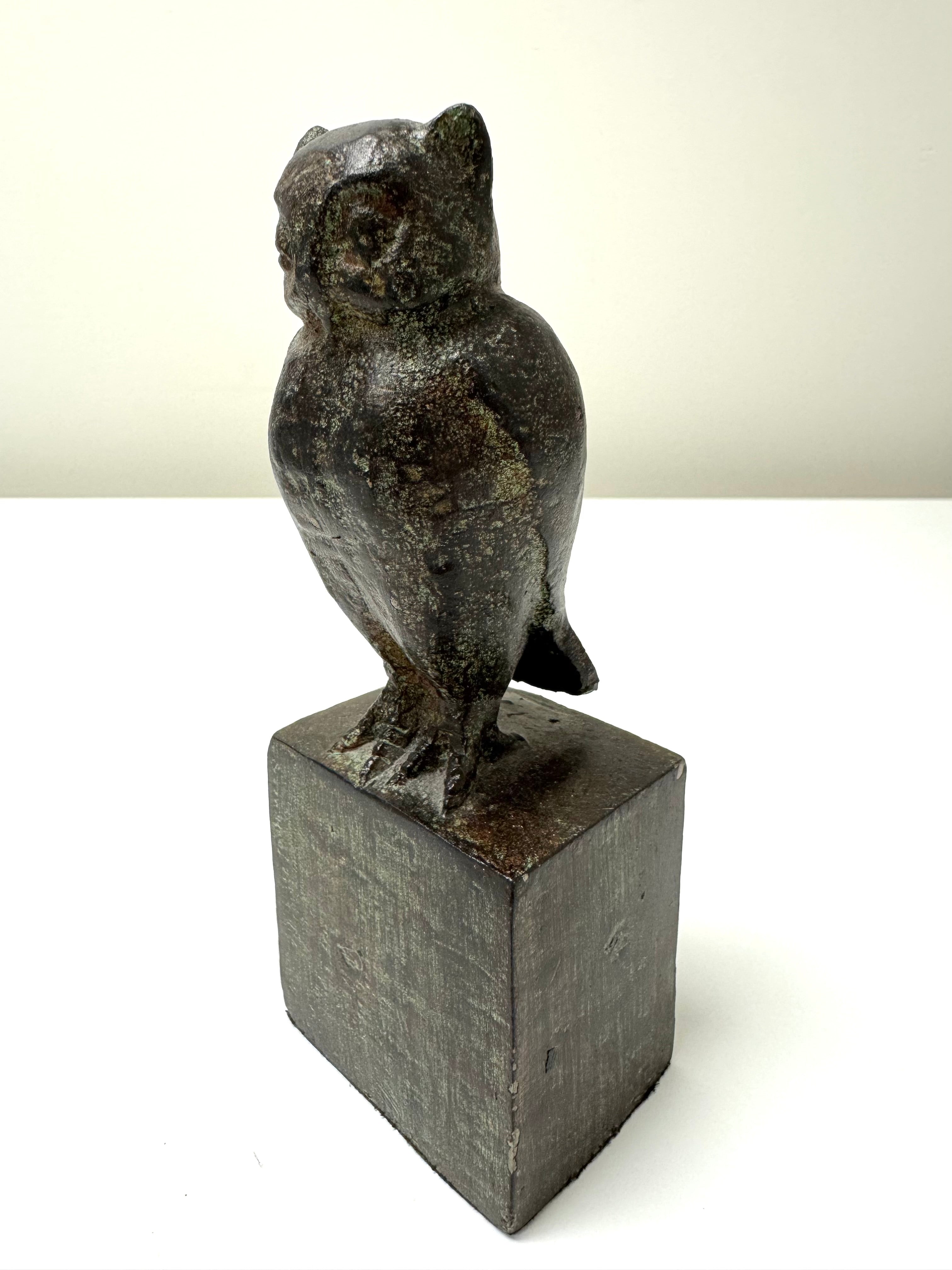 Verdigris Metal Owl Sculpture