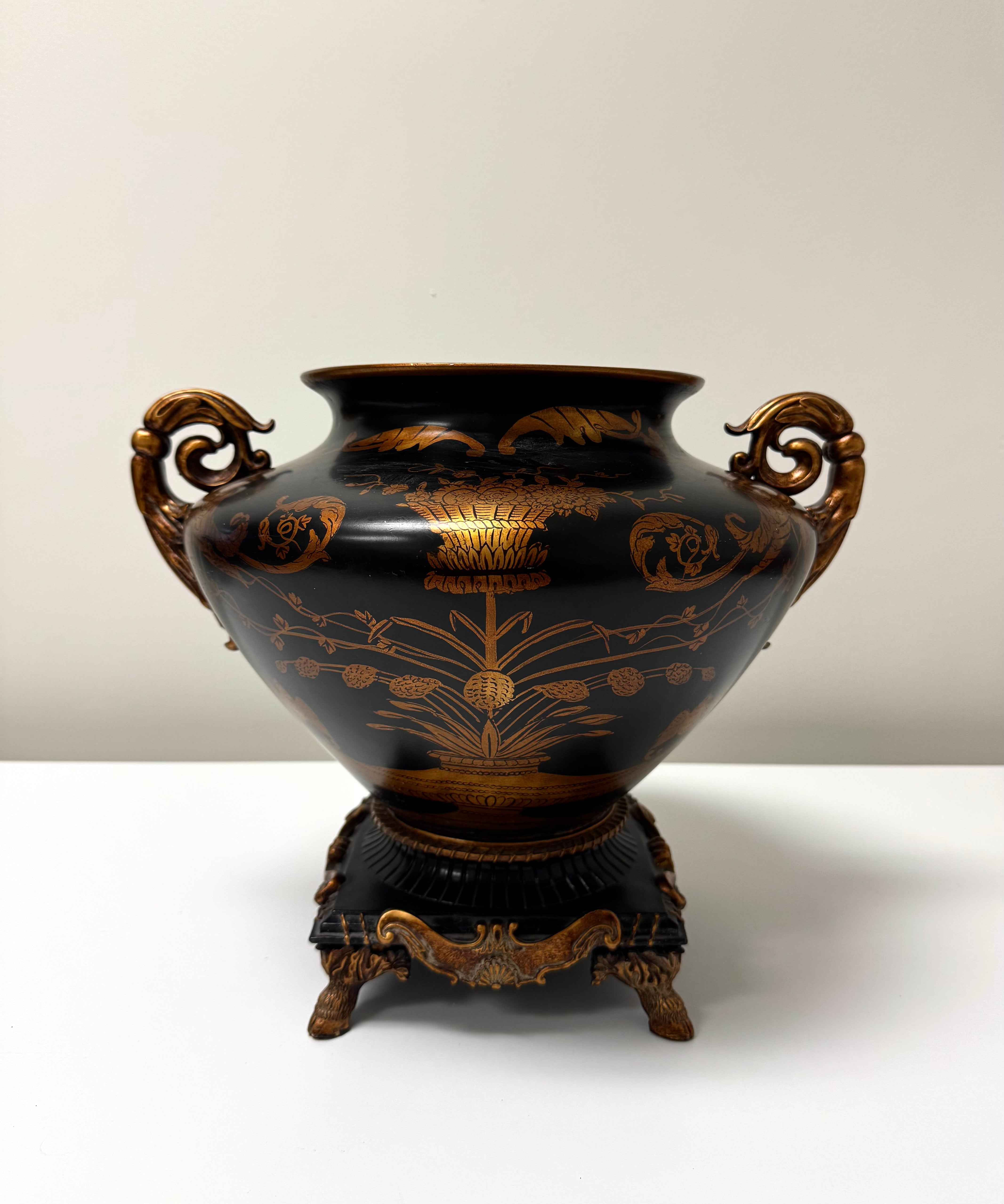 Black Metal & Bronze Footed Jardiniere