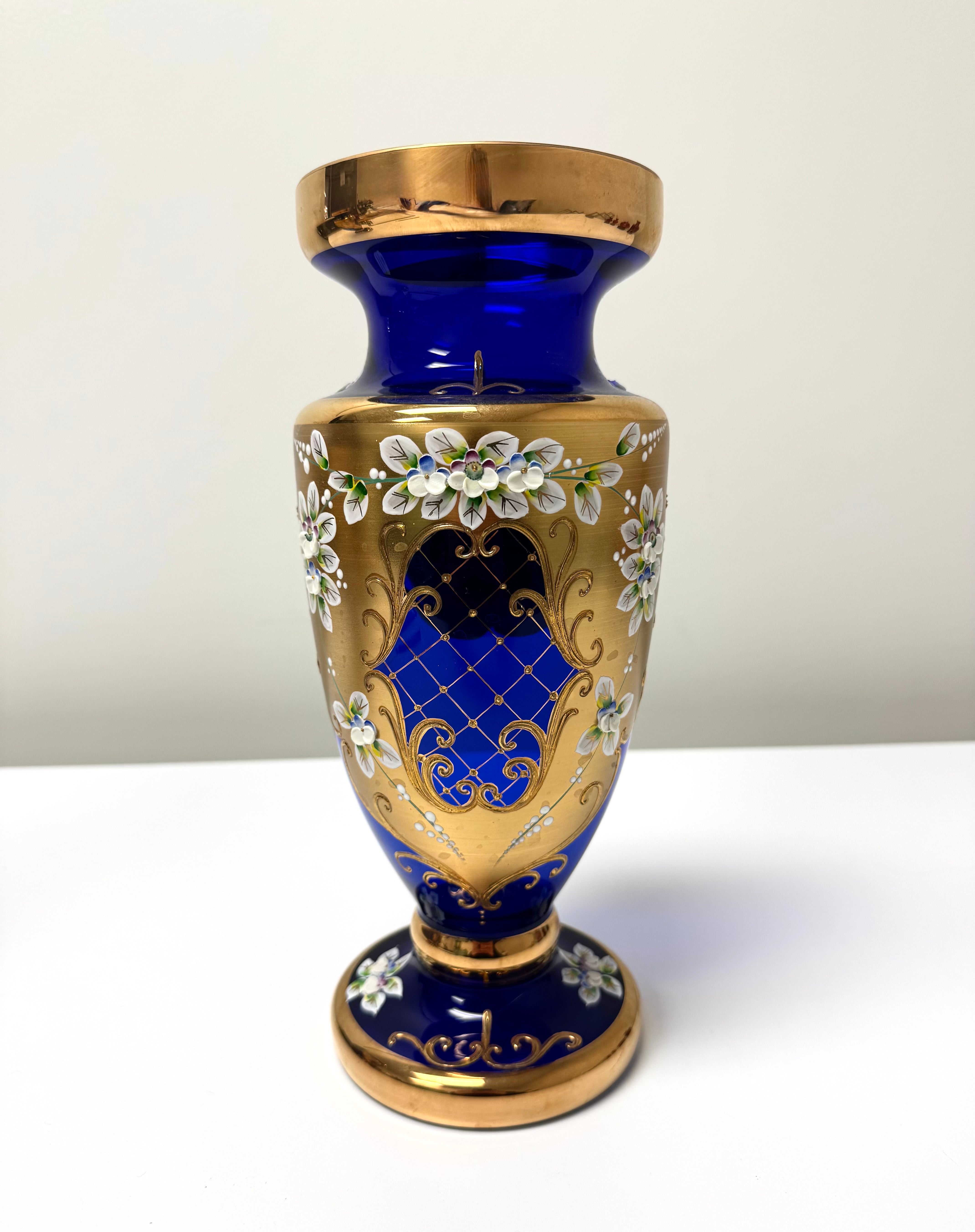 Vintage Cobalt Bohemian Glass 12" Vase