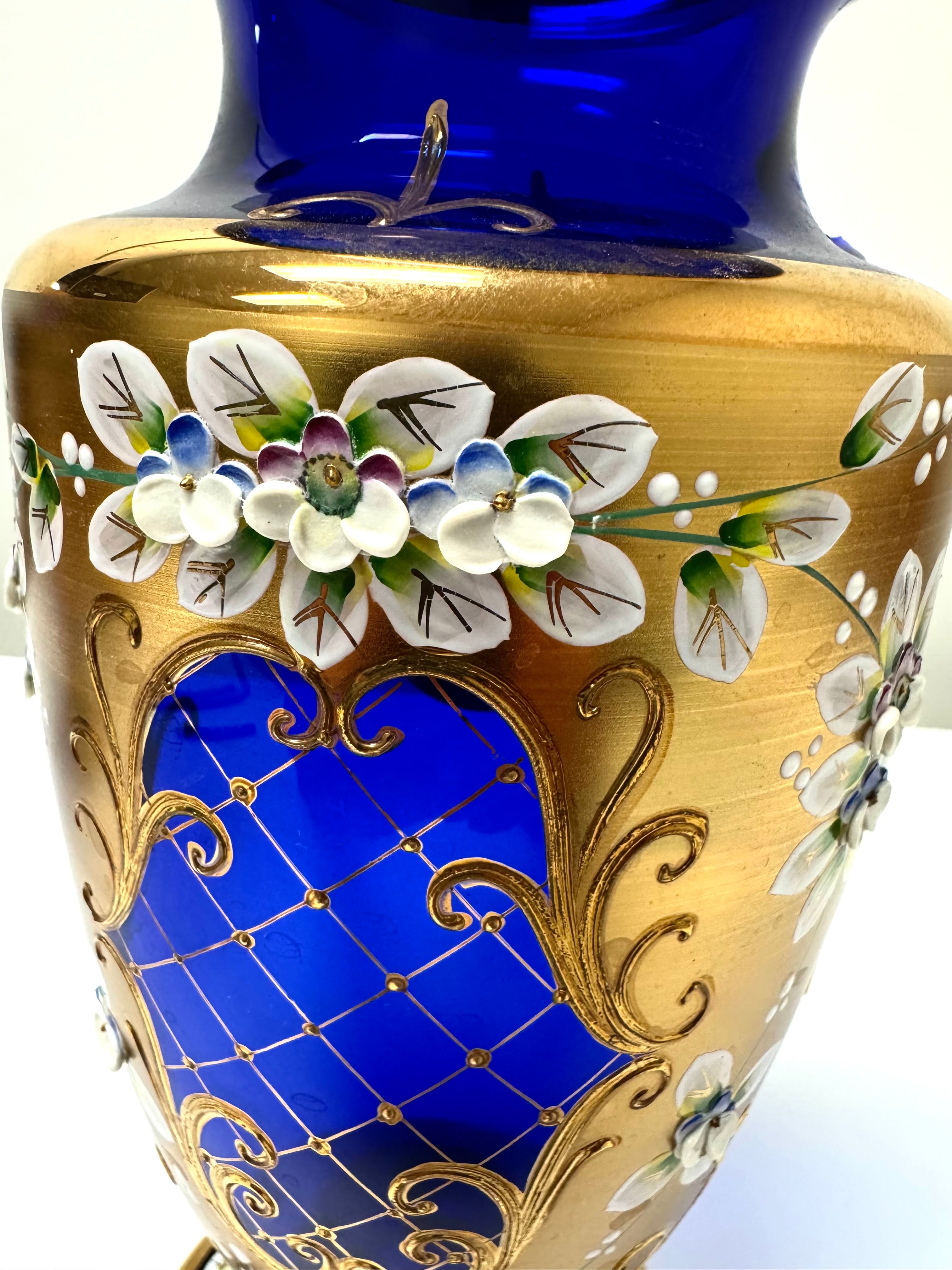Vintage Cobalt Bohemian Glass 12" Vase