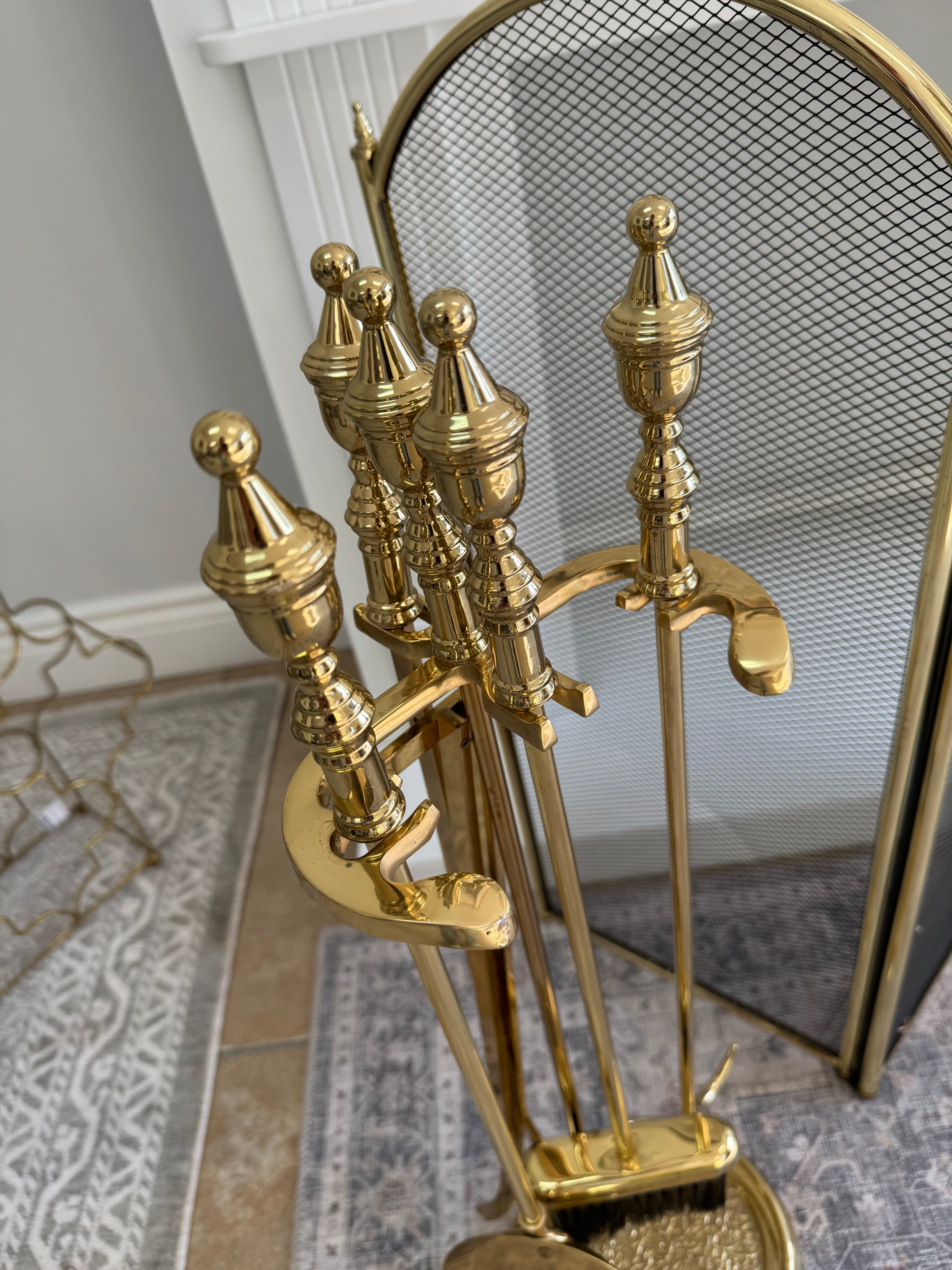 Vintage Brass Fireplace Tool Set