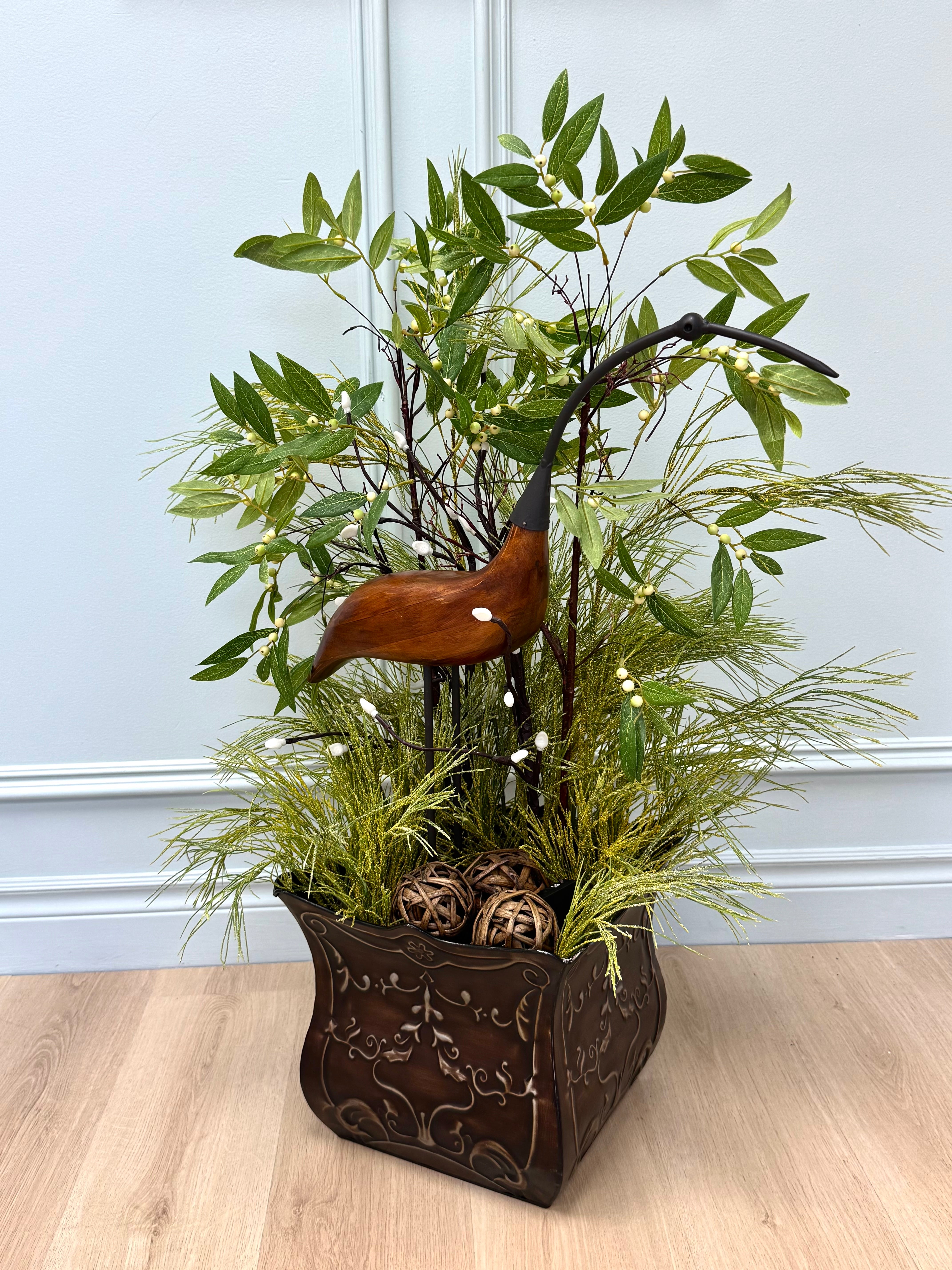 NEW Pond Greenery with Wooden Bird & Pussywillow Lights