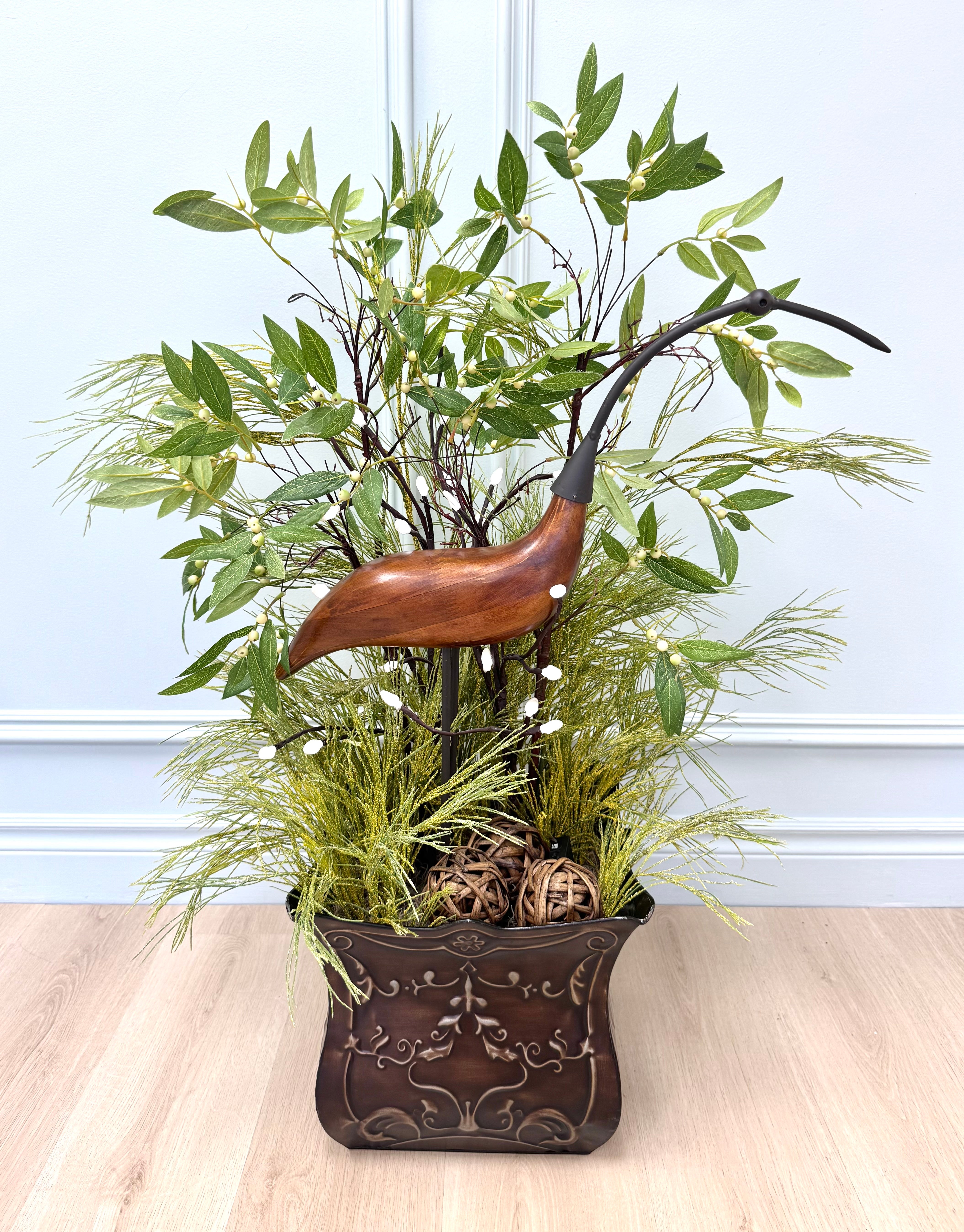 NEW Pond Greenery with Wooden Bird & Pussywillow Lights