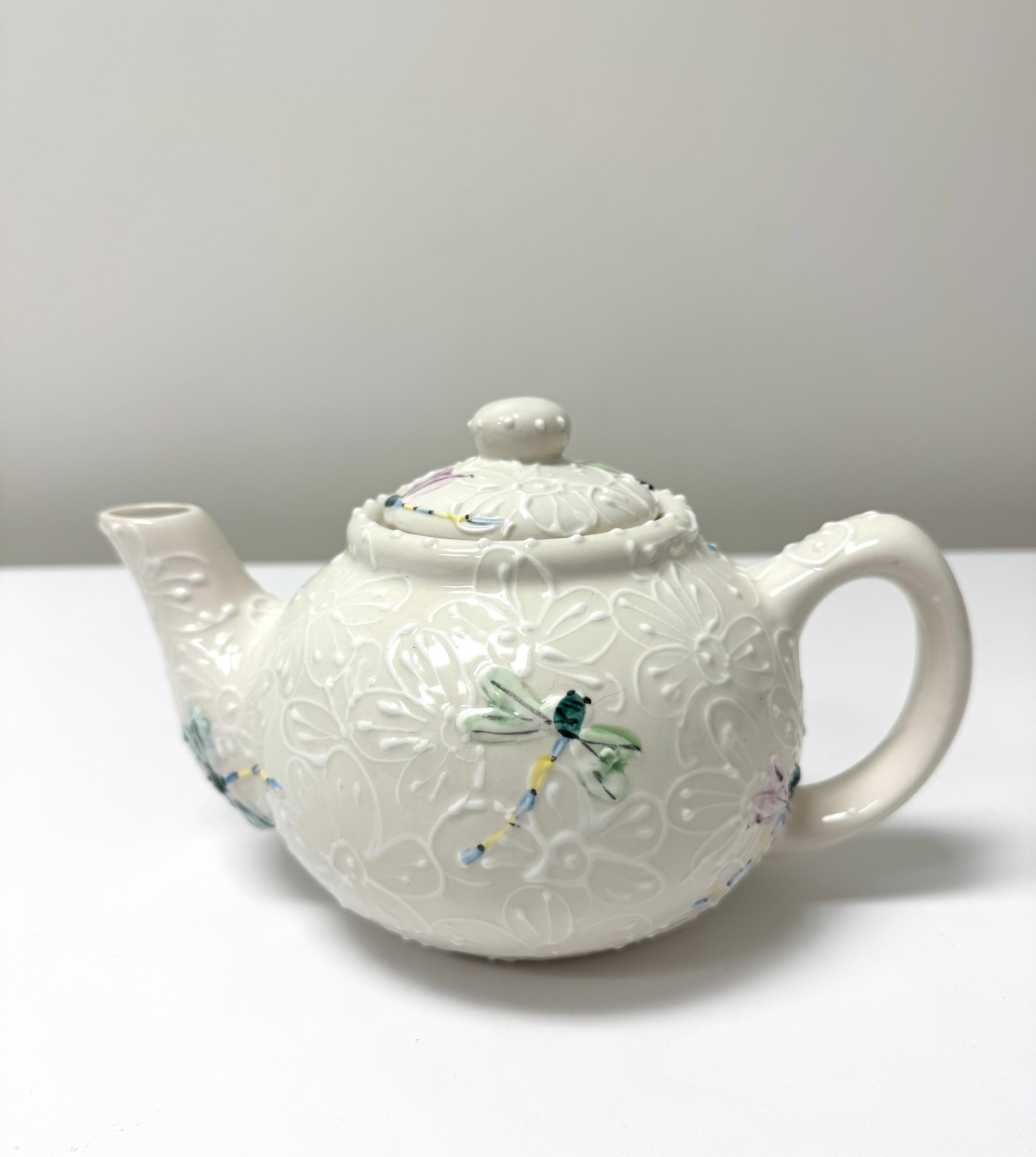 Embossed Floral Teapot with Dragonflies