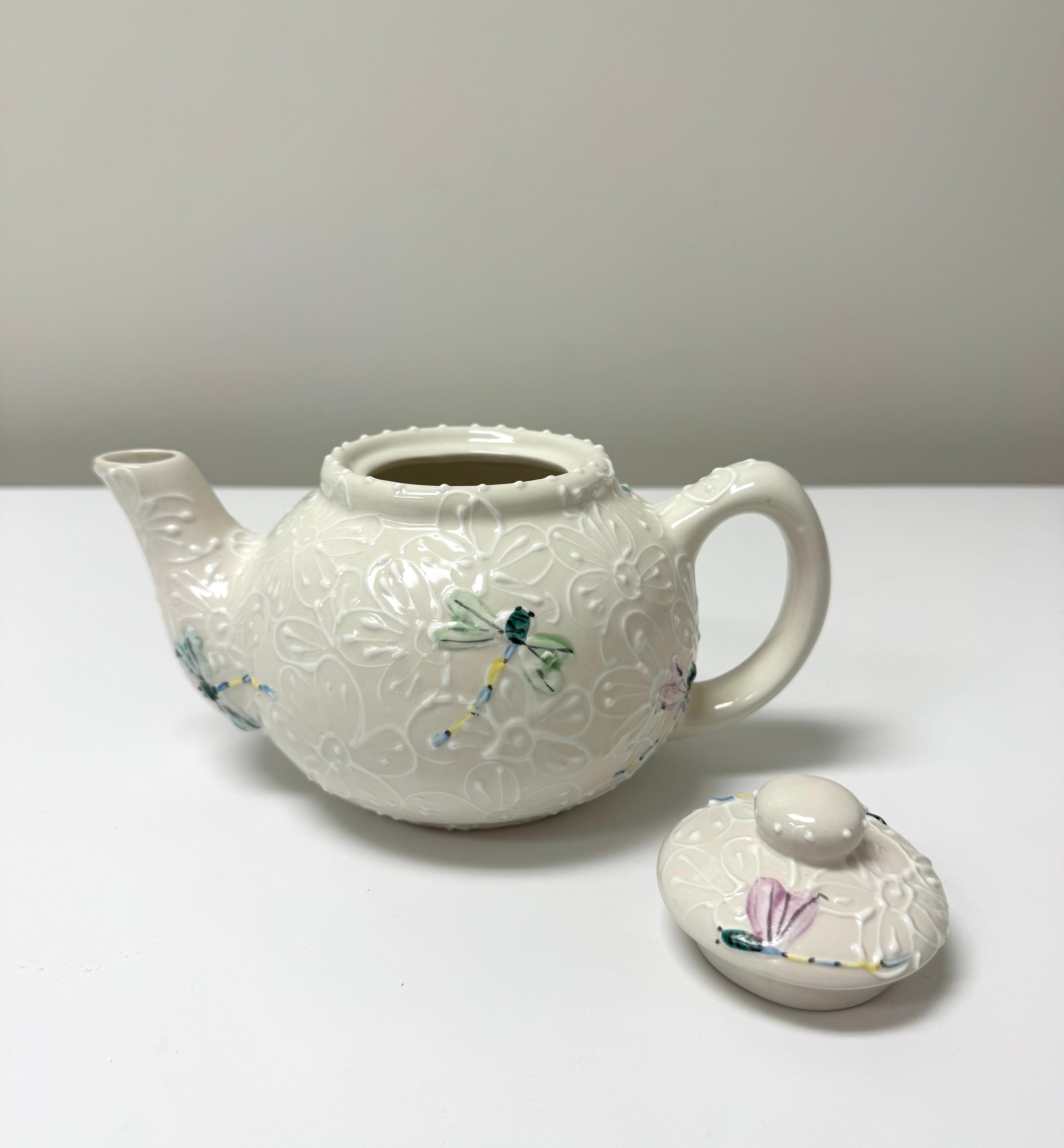 Embossed Floral Teapot with Dragonflies