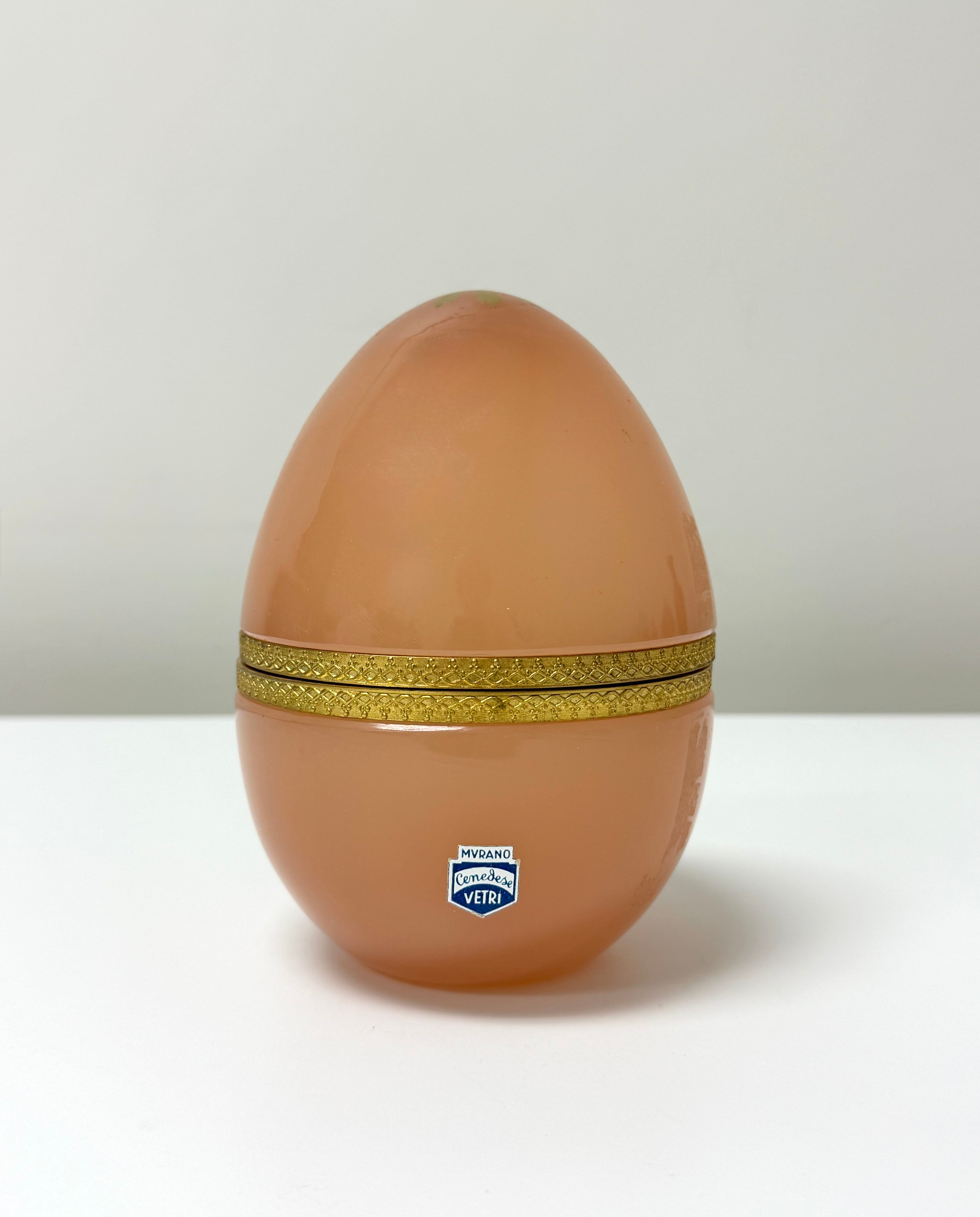 MURANO Peach Opaline Glass Hinged Egg
