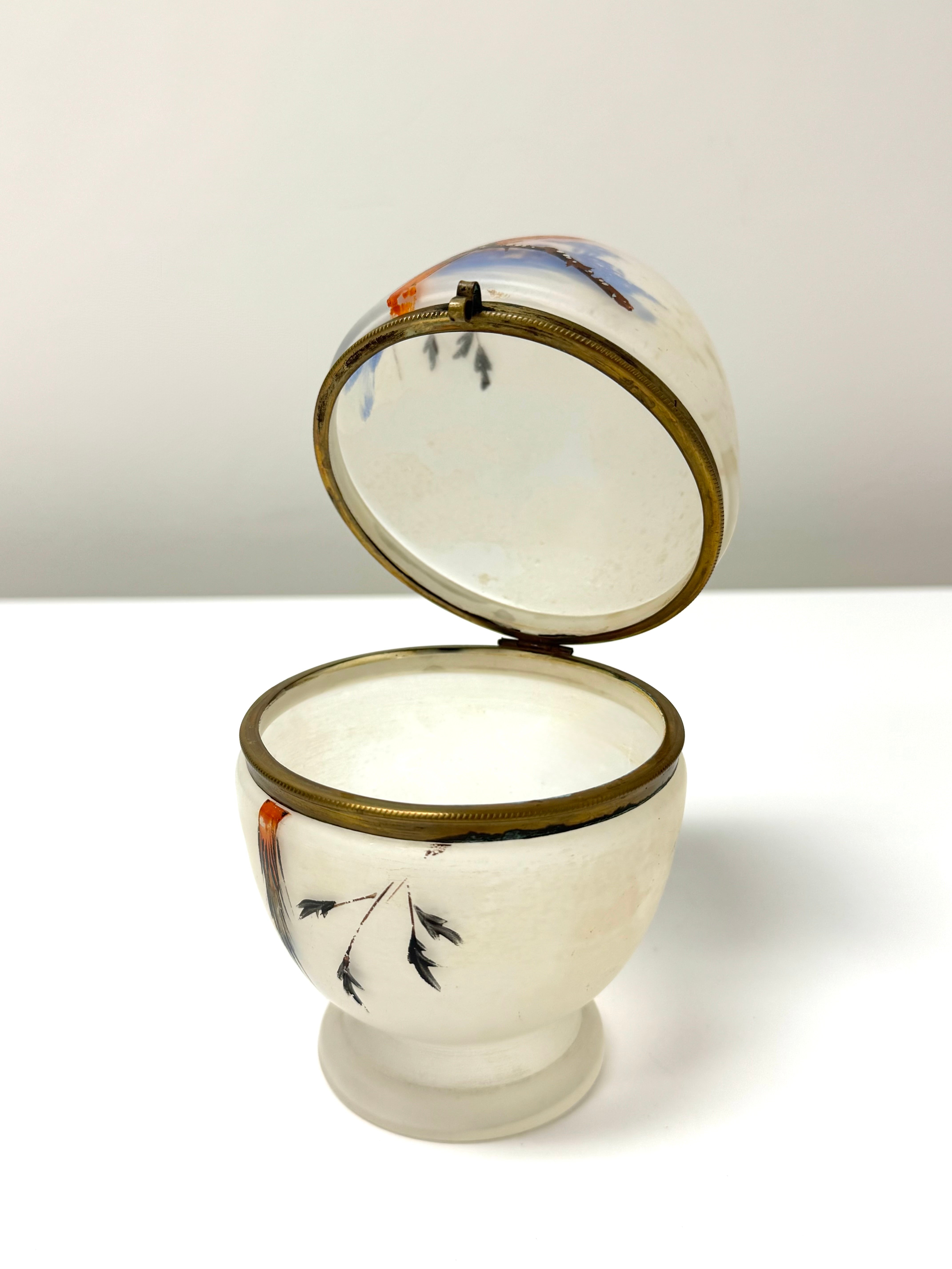 Hand-painted Red Parrot Frosted Glass Hinged Egg