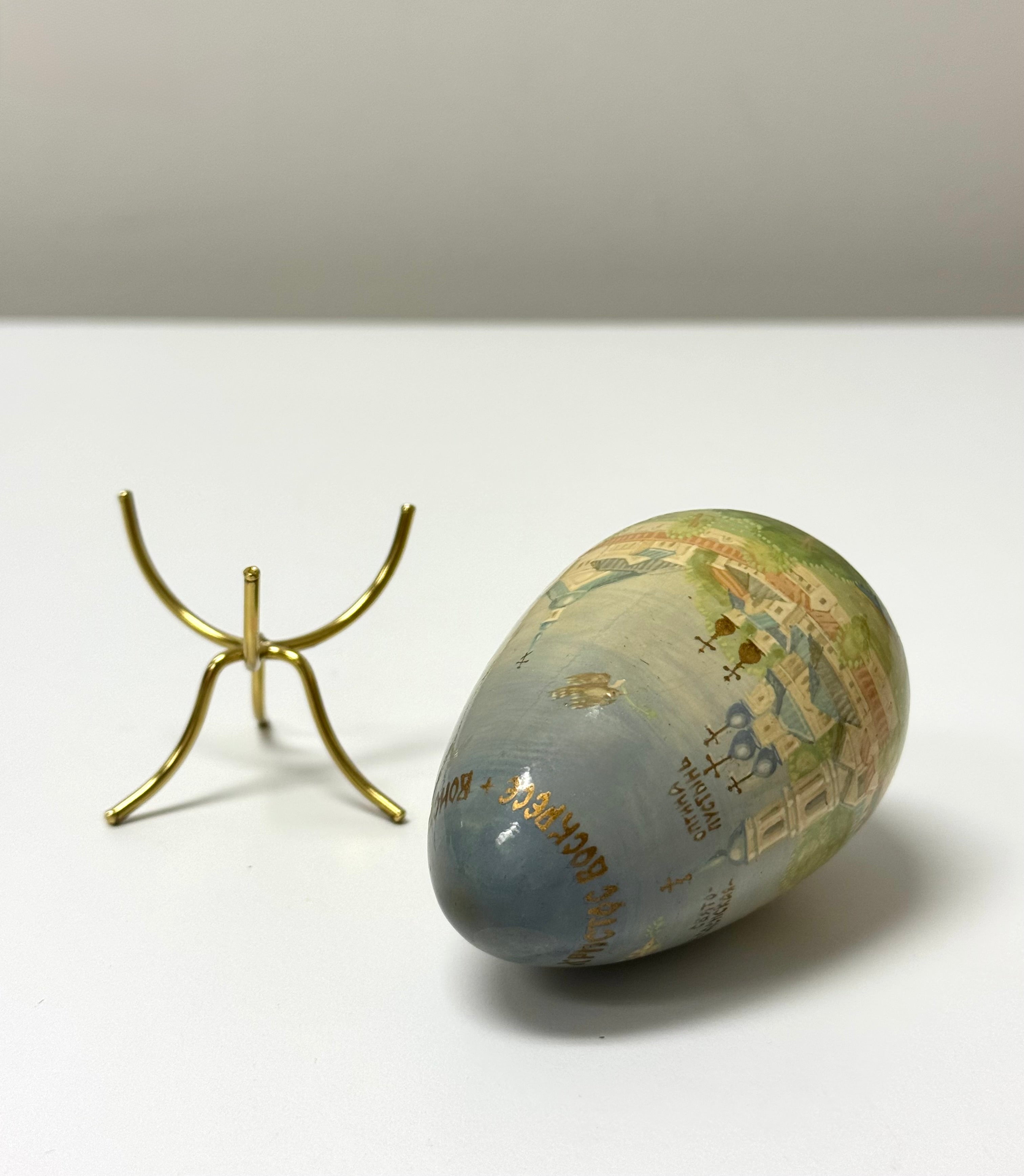 Hand-painted Pastel Wooden Egg on Stand