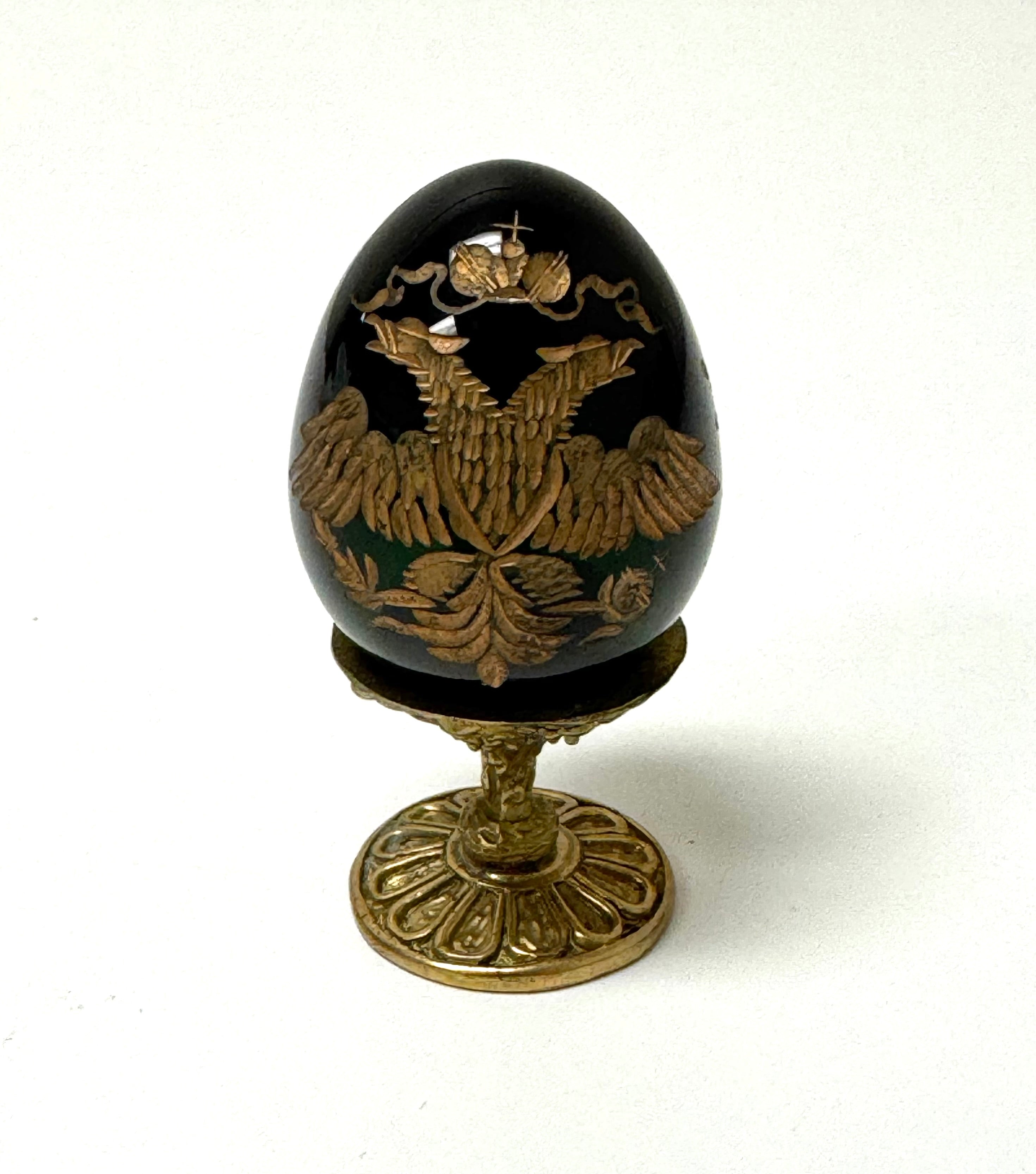 FABERGE Style Black Crystal Egg with Brass Stand