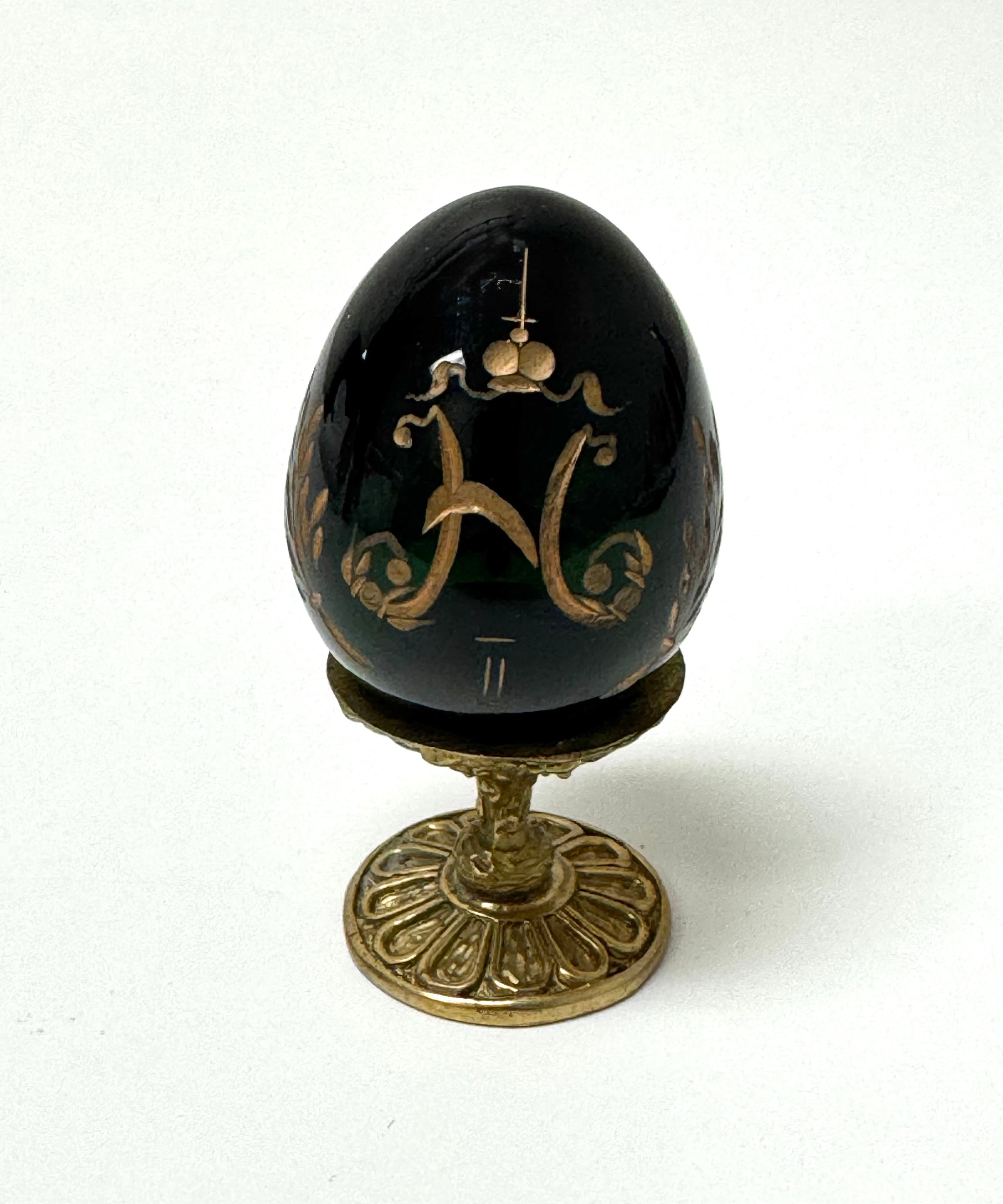 FABERGE Style Black Crystal Egg with Brass Stand