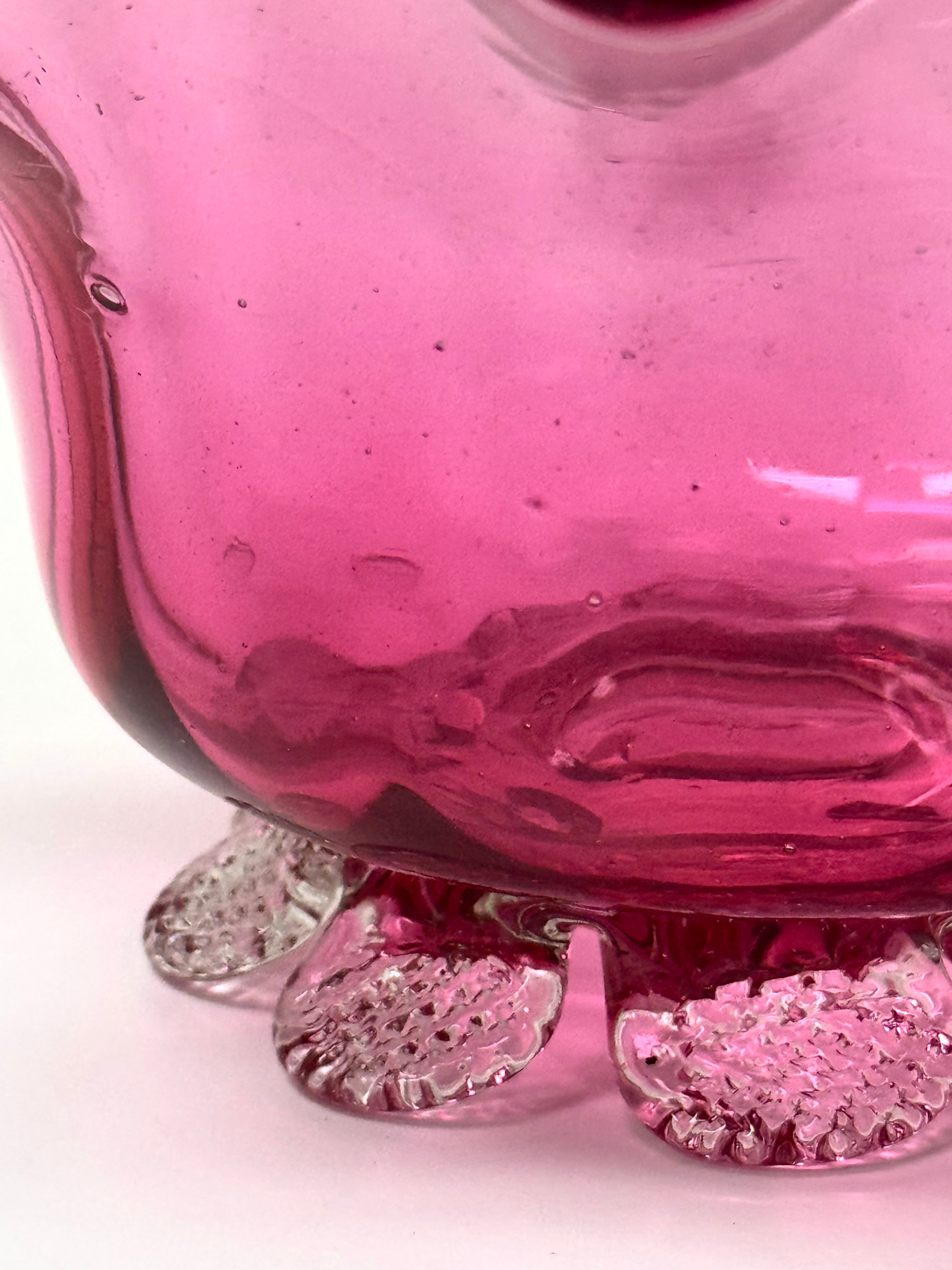 Vintage Cranberry Glass Ruffled Bowl