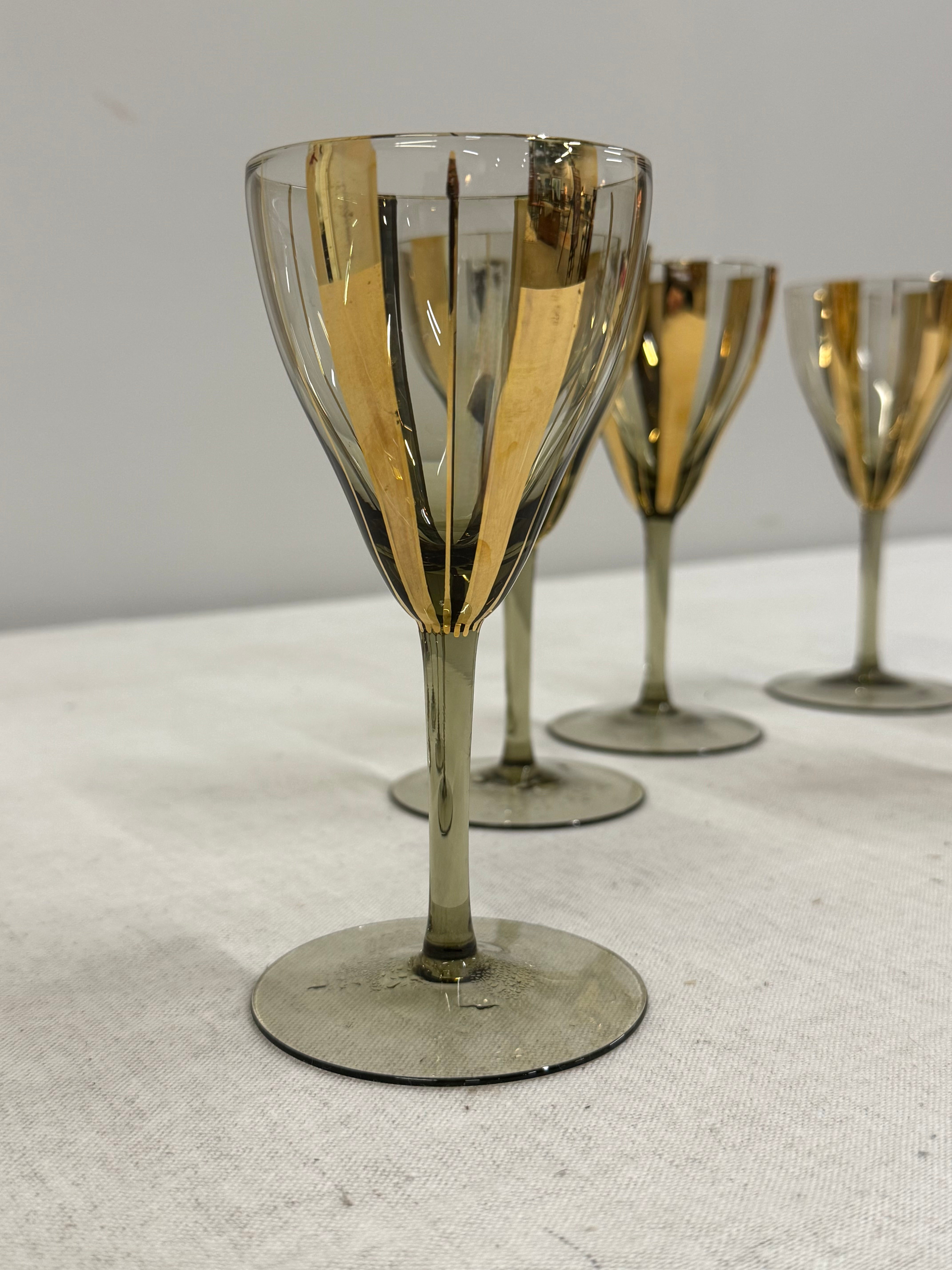 Vintage MCM Gold Stripe Wine Glasses Set of 6