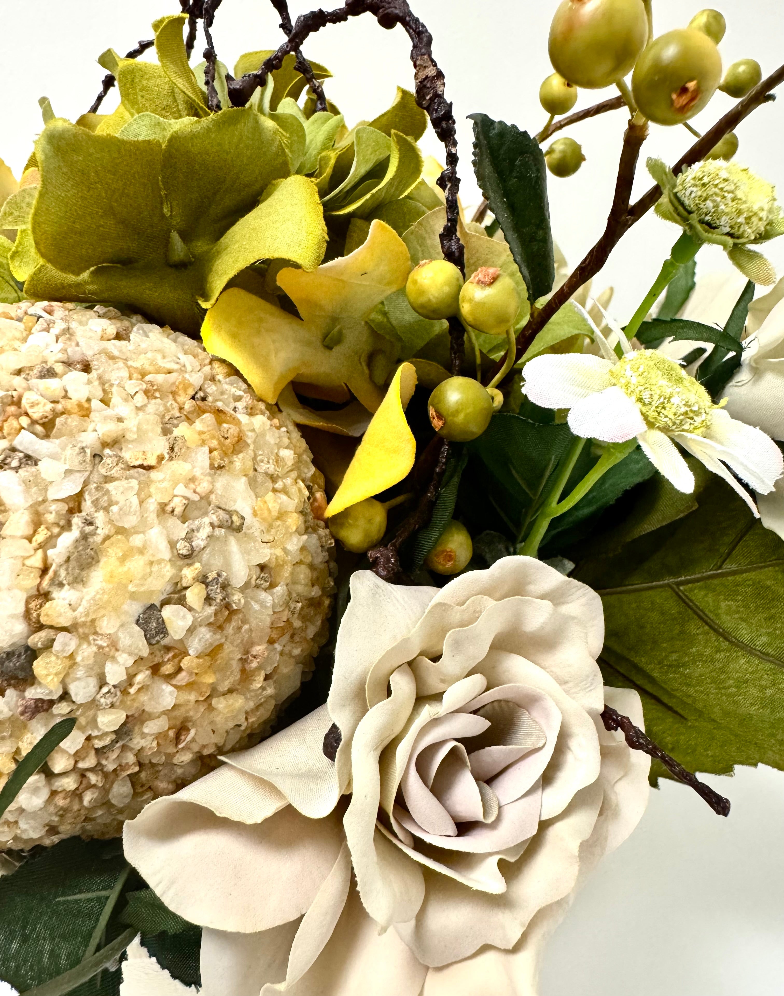 NEW Greige Roses & Hydrangea Floral Arrangement