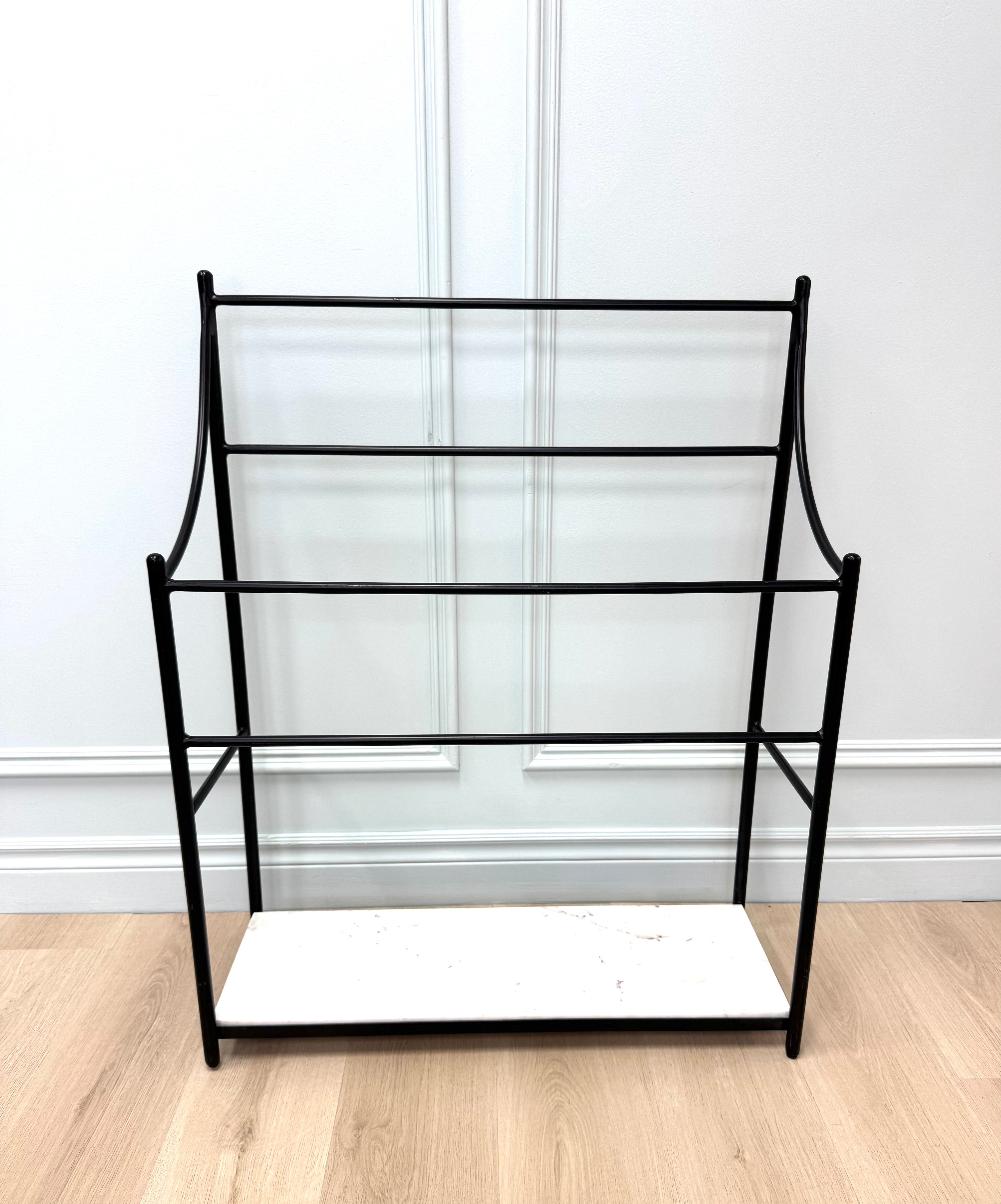Black Metal Towel/Blanket Rack with Marble Base Shelf