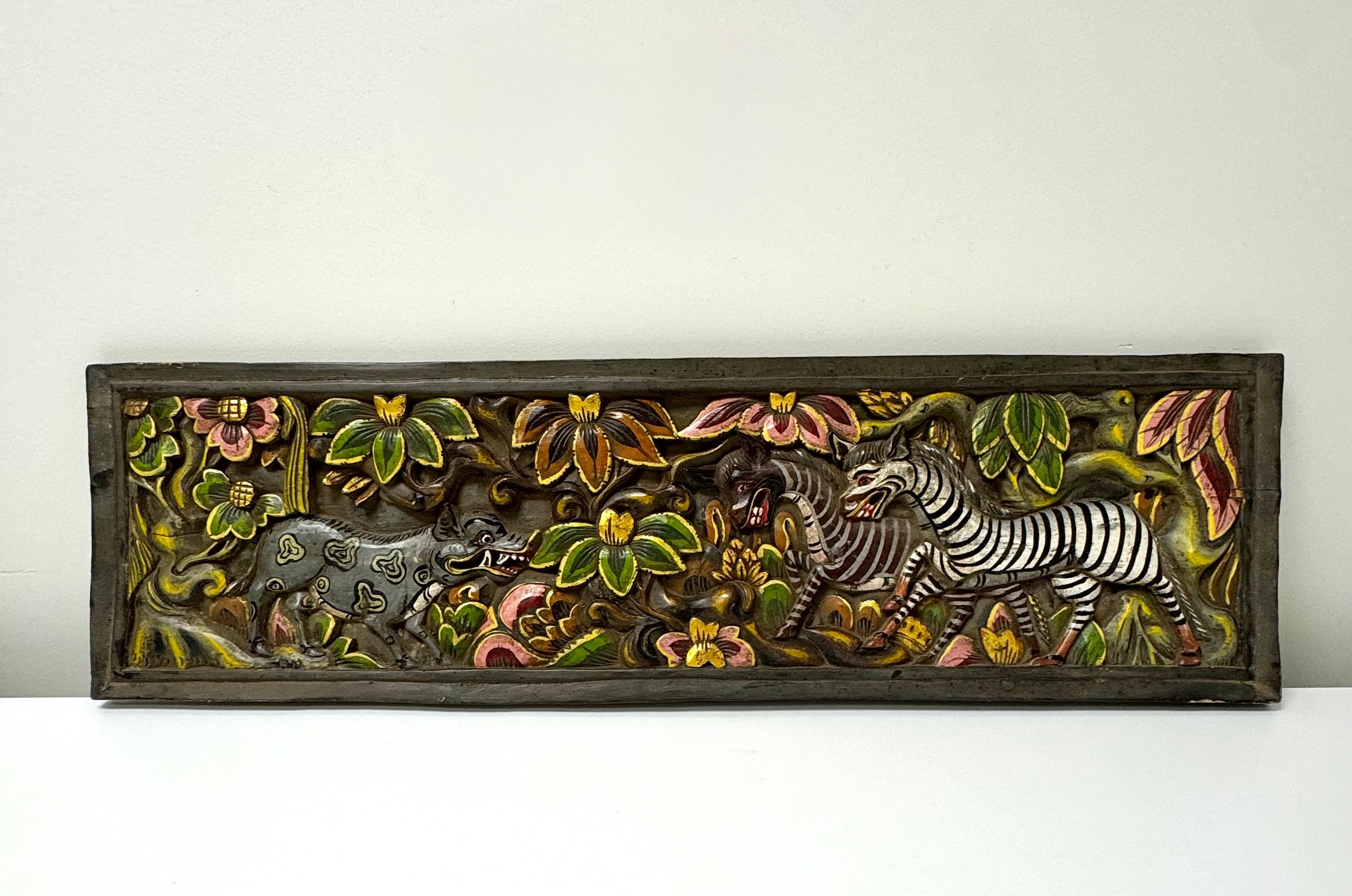 Indonesian Carved Wood Jungle Panel